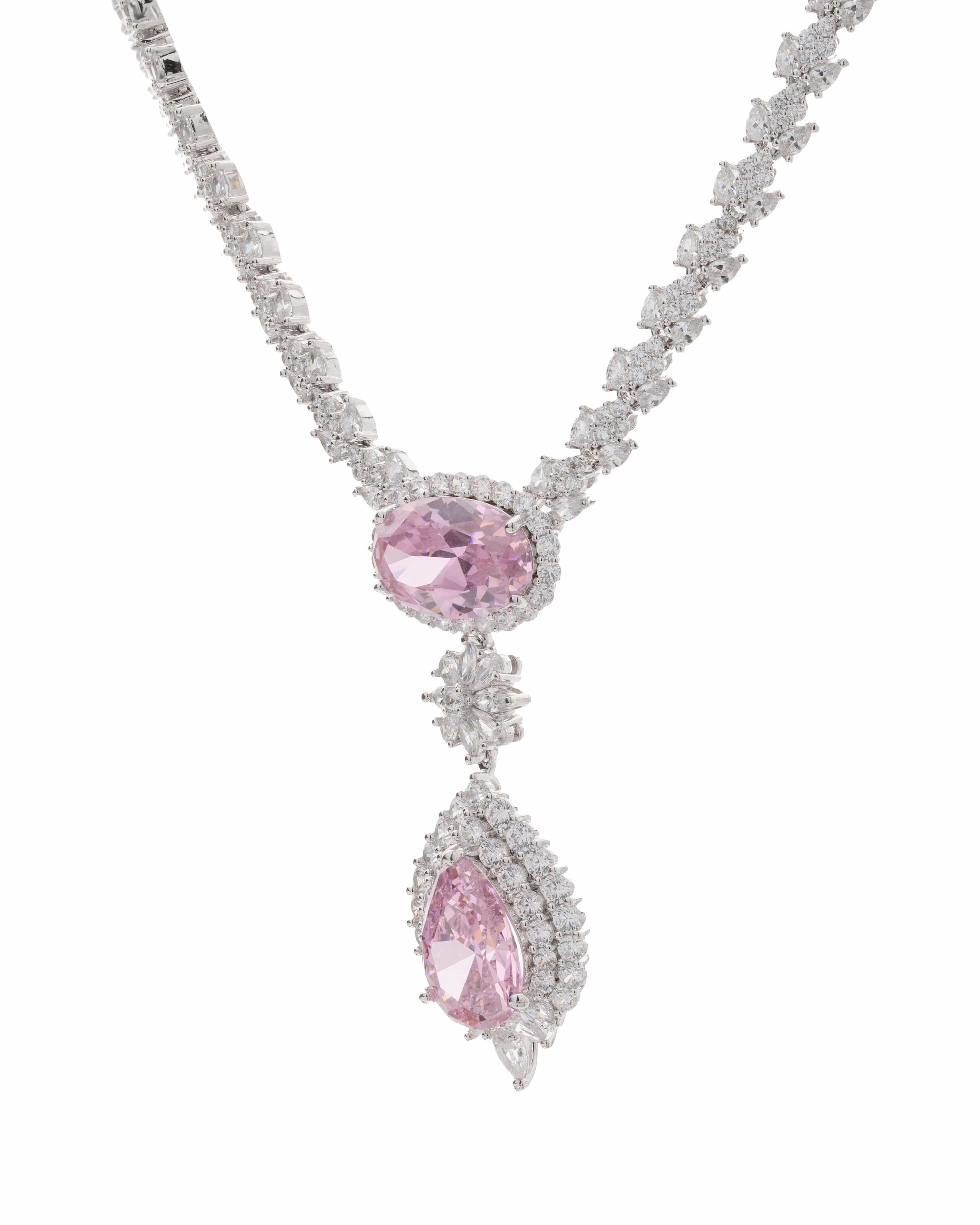 Mataari Necklaces Duo Drop Tennis Necklace & Earring Set | Rhodium | Indian Jewelry | Mataari