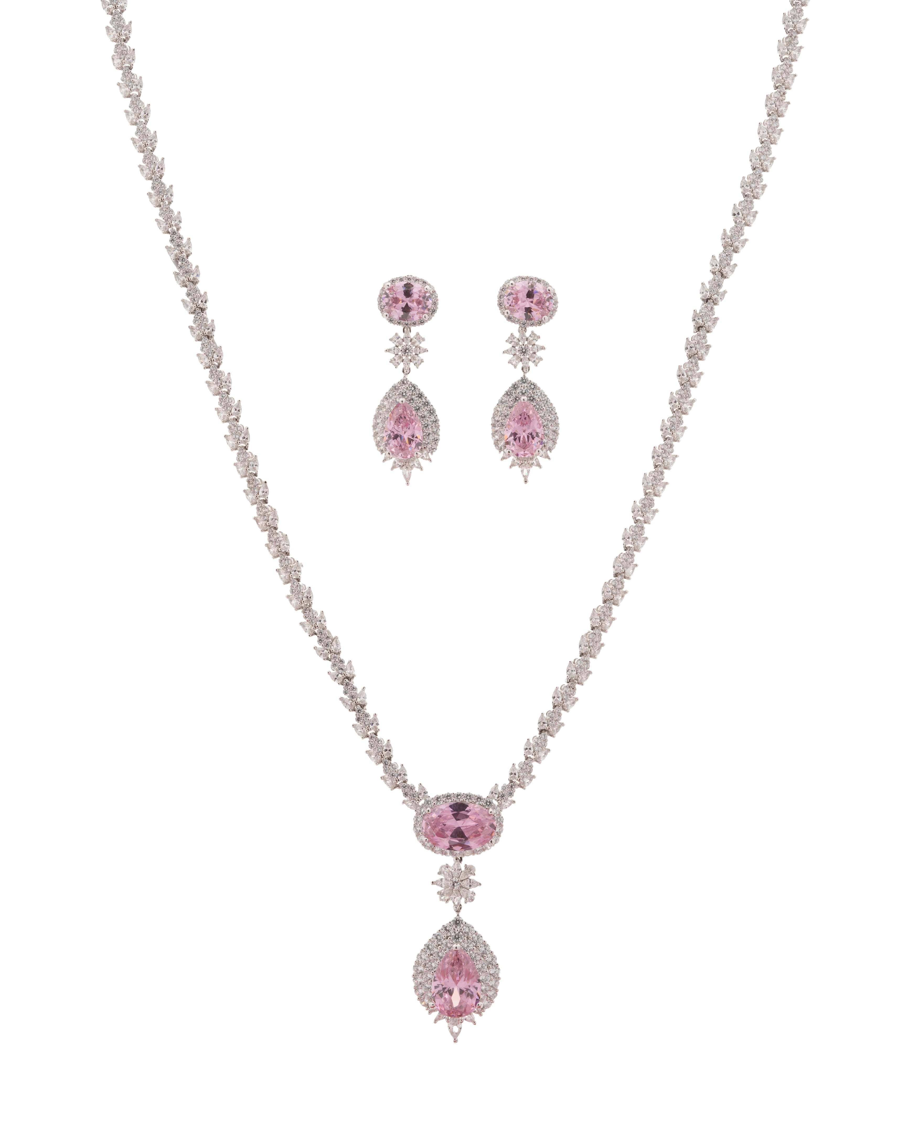Mataari Necklaces Duo Drop Tennis Necklace & Earring Set | Rhodium | Indian Jewelry | Mataari