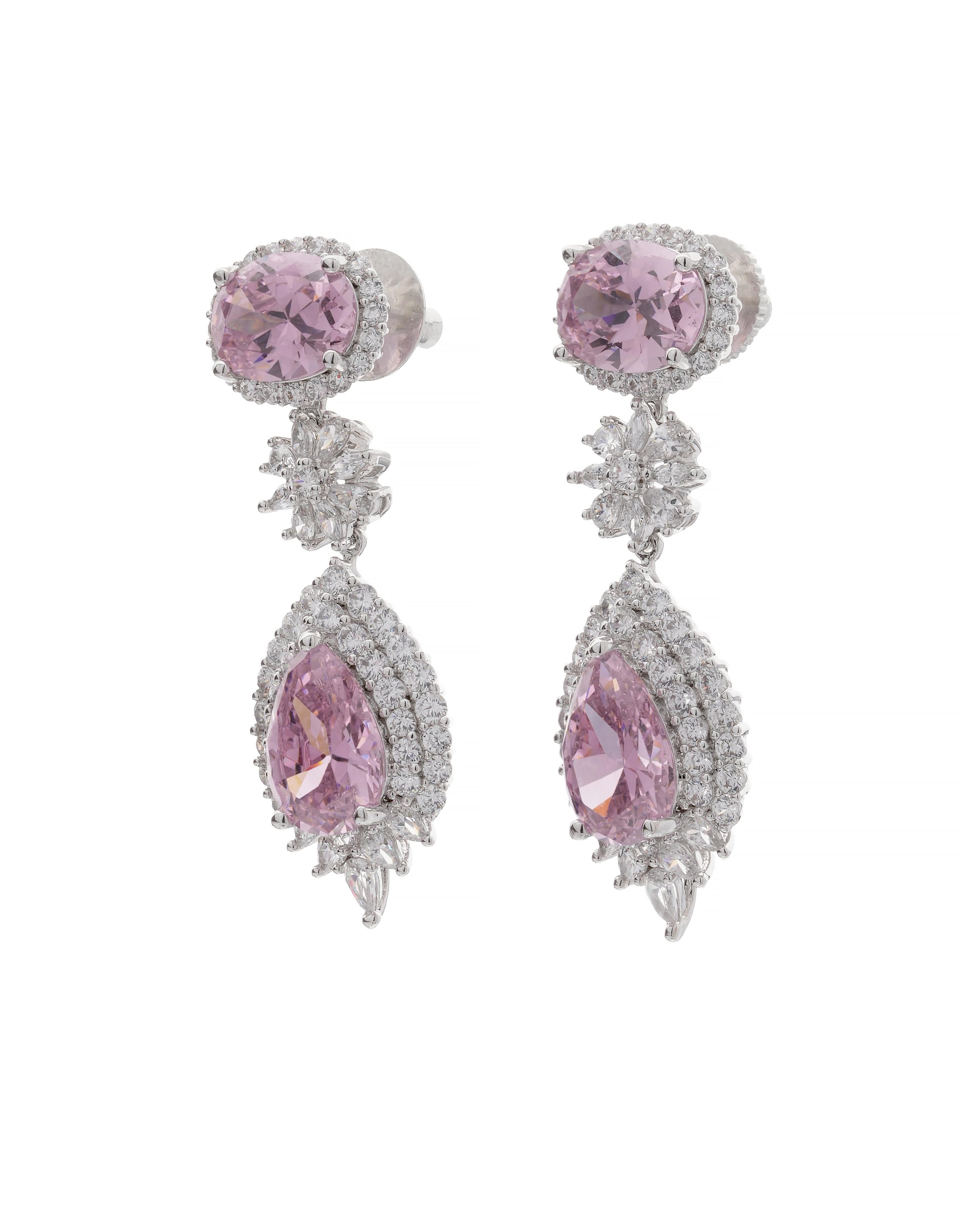Mataari Necklaces Duo Drop Tennis Necklace & Earring Set | Rhodium | Indian Jewelry | Mataari