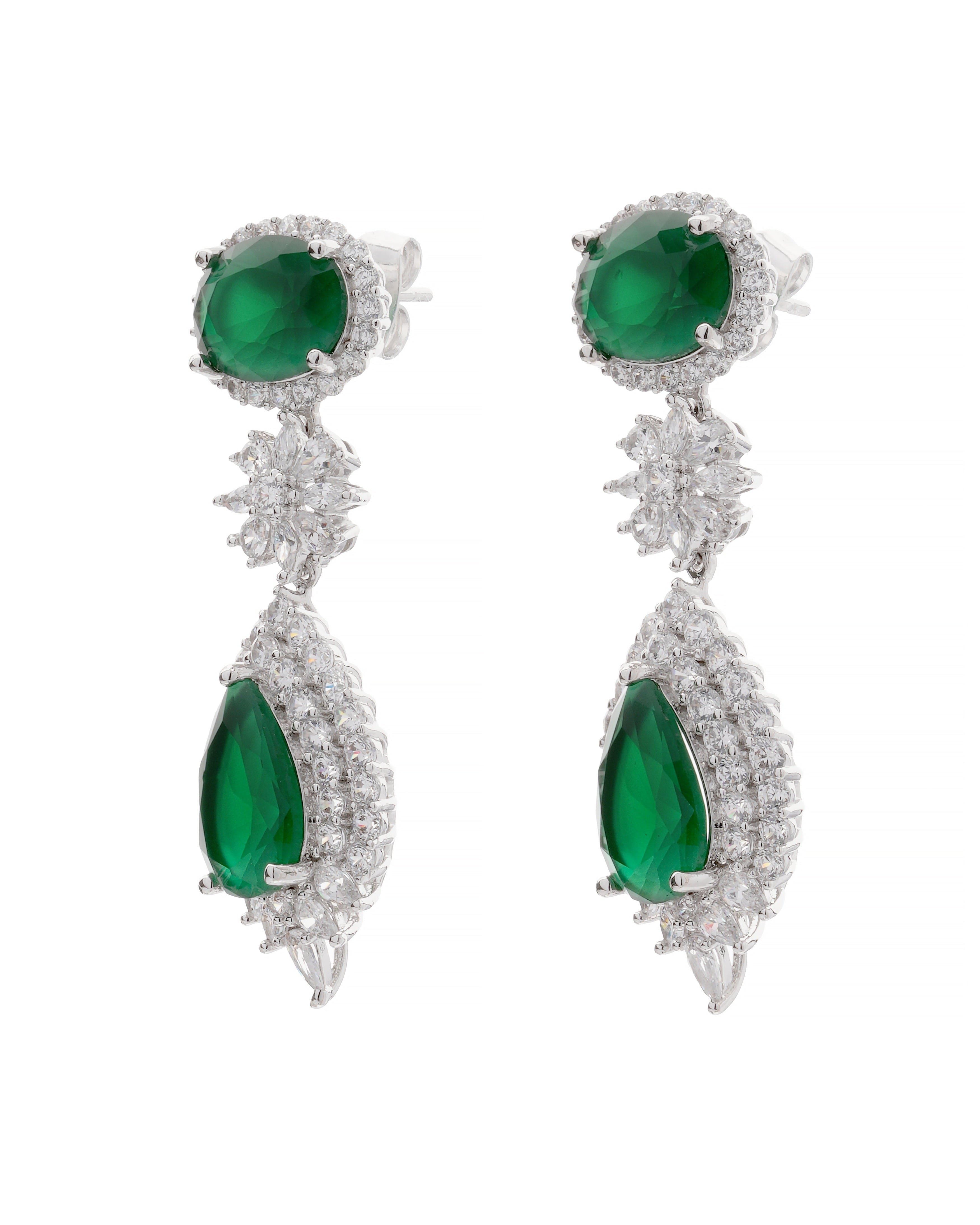 Mataari Necklaces Duo Drop Tennis Necklace & Earring Set | Rhodium | Indian Jewelry | Mataari