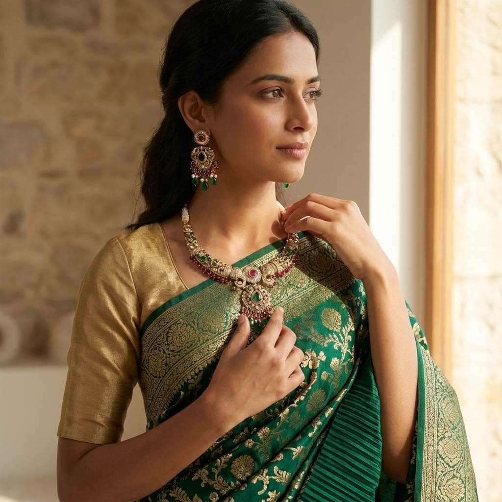 Mataari Necklaces Elephant Gold Plated Crystal Baguette CZ Peacock Bridal Necklace