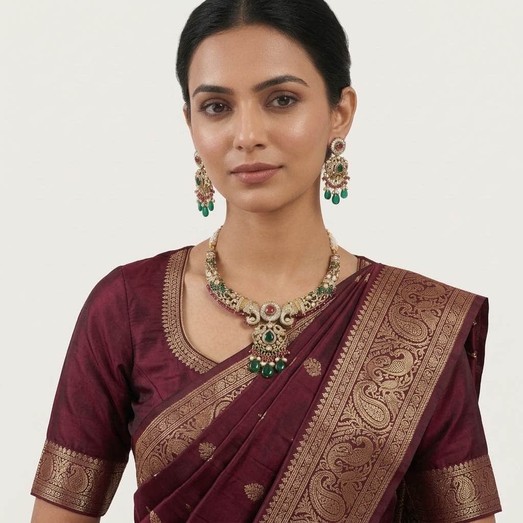 Mataari Necklaces Elephant Gold Plated Crystal Baguette CZ Peacock Bridal Necklace