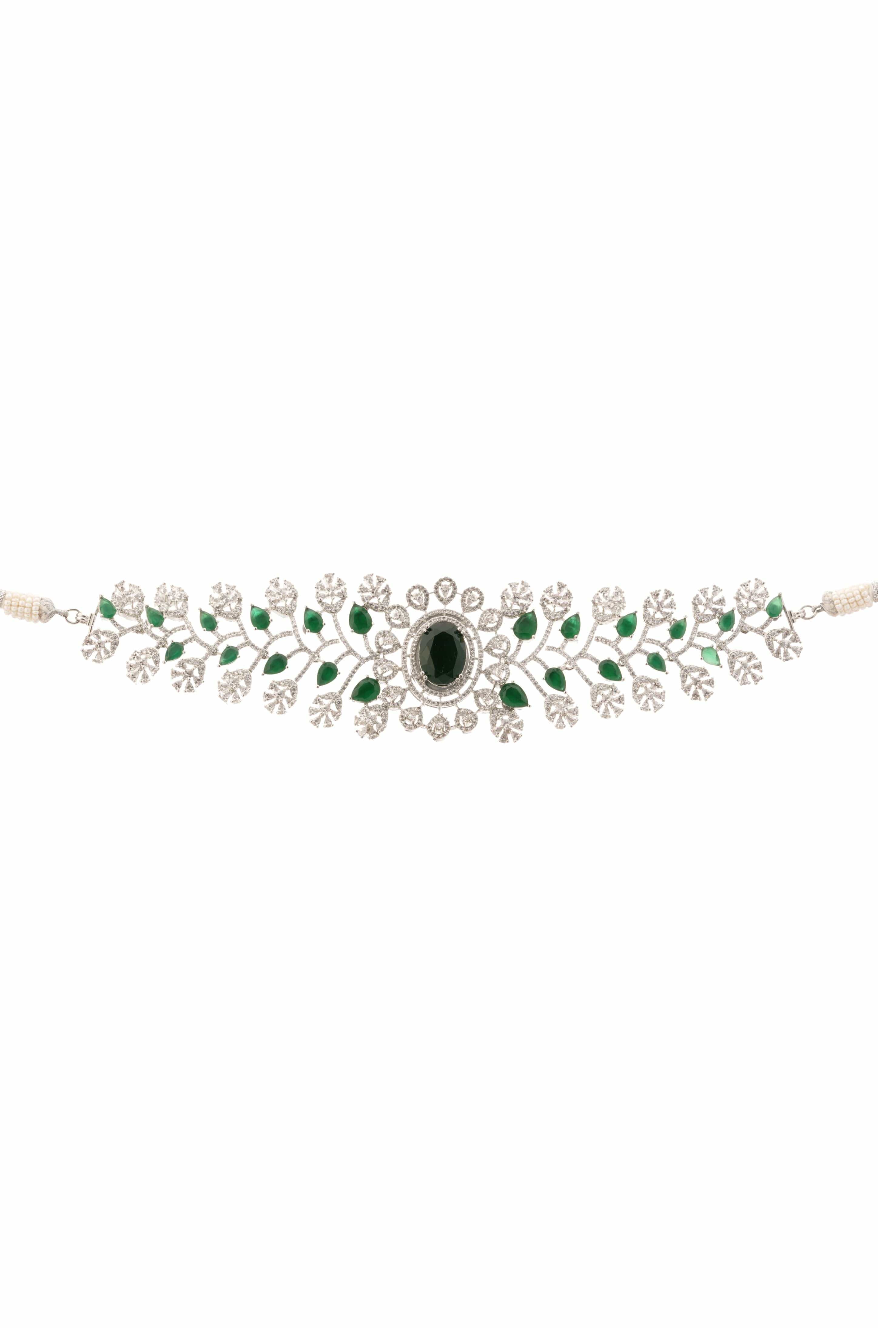Mataari Necklaces Emerald Bloom Designer Choker set | CZ | Indian Jewelry | Mataari