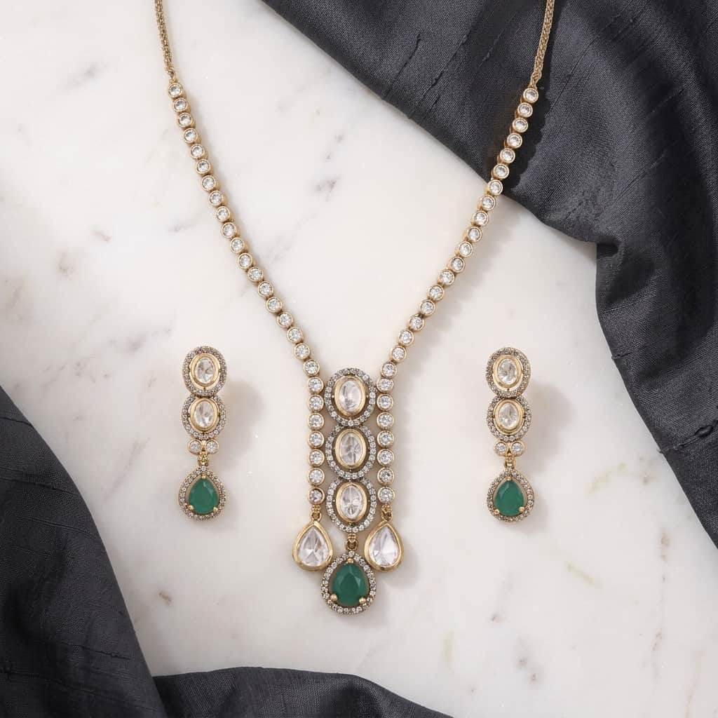 Mataari Necklaces Collar Bridal Kundan Polki Moissanite Necklace with Ruby & Emerald