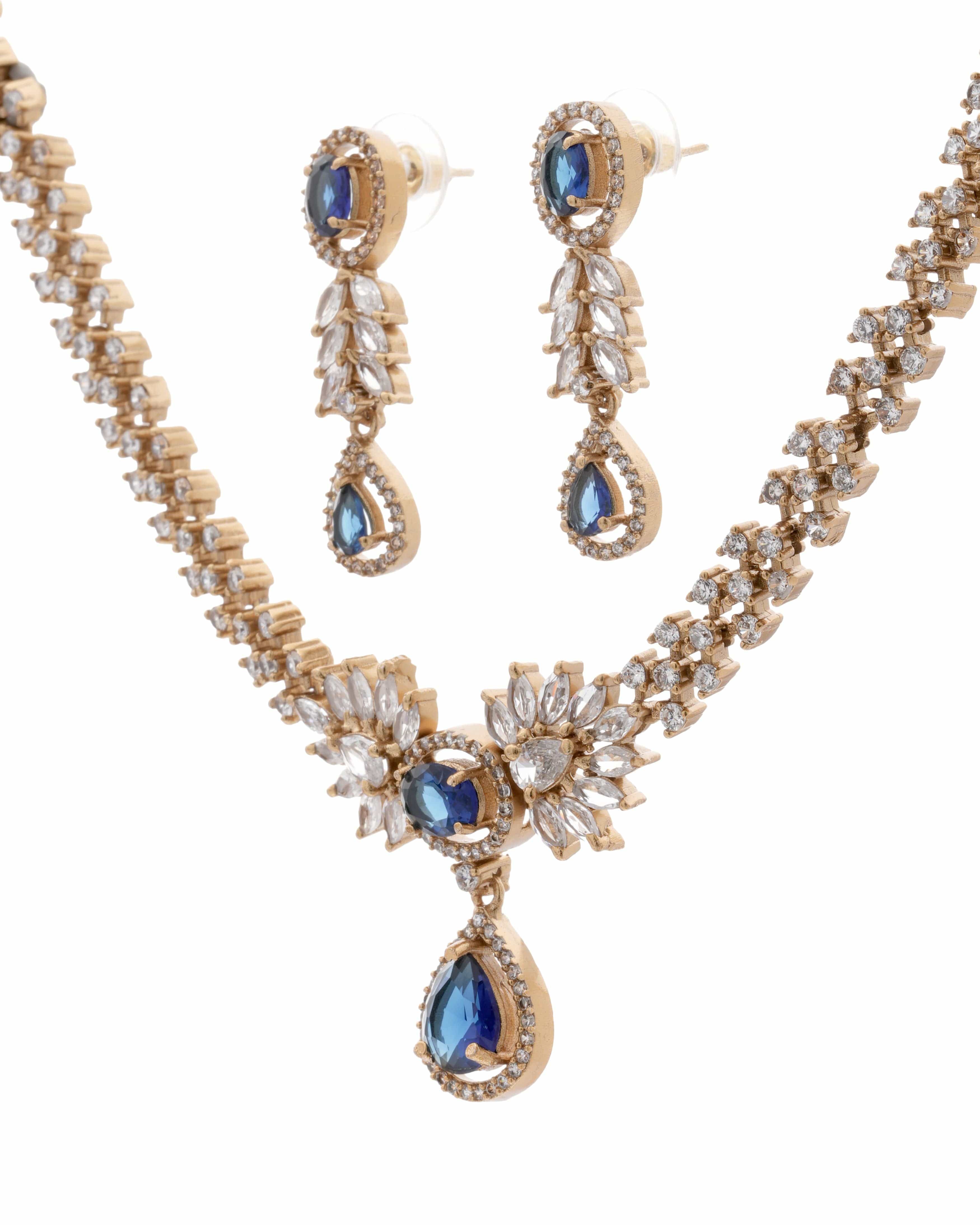 Mataari Necklaces Emerald Dew Adjustable CZ Necklace & Earrings Set | Multi-Color: Green, Red, Pink & Blue | 22K Gold Tone | Indian Bridal Jewelry