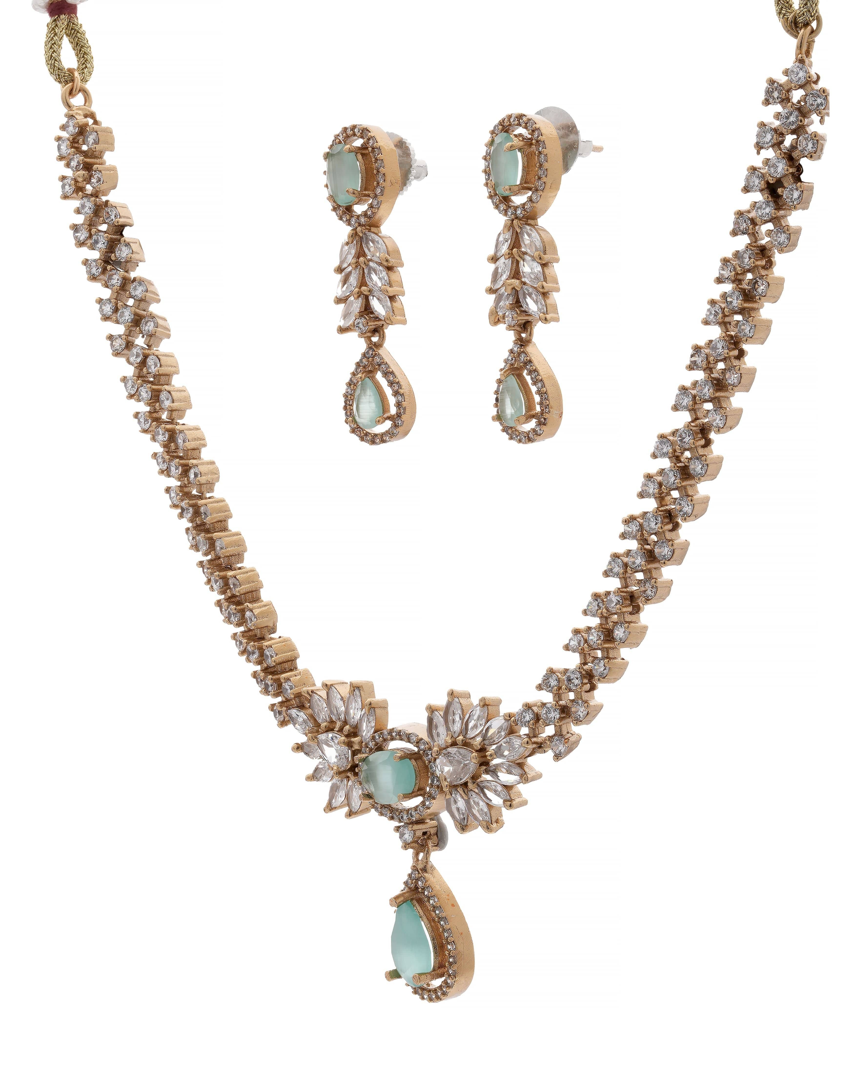 Mataari Necklaces Emerald Dew Adjustable CZ Necklace & Earrings Set | Multi-Color: Green, Red, Pink & Blue | 22K Gold Tone | Indian Bridal Jewelry