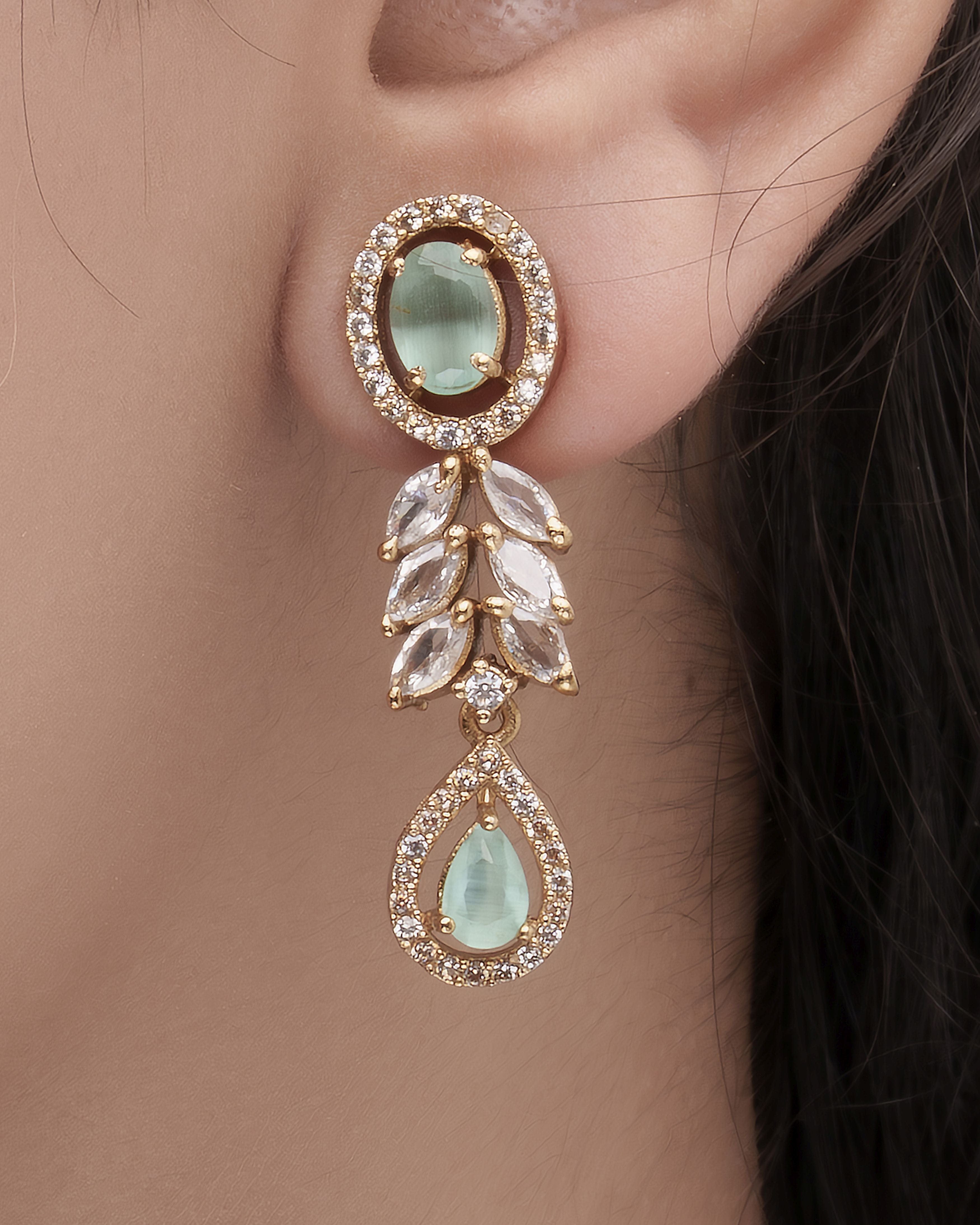 Mataari Necklaces Emerald Dew Adjustable CZ Necklace & Earrings Set | Multi-Color: Green, Red, Pink & Blue | 22K Gold Tone | Indian Bridal Jewelry