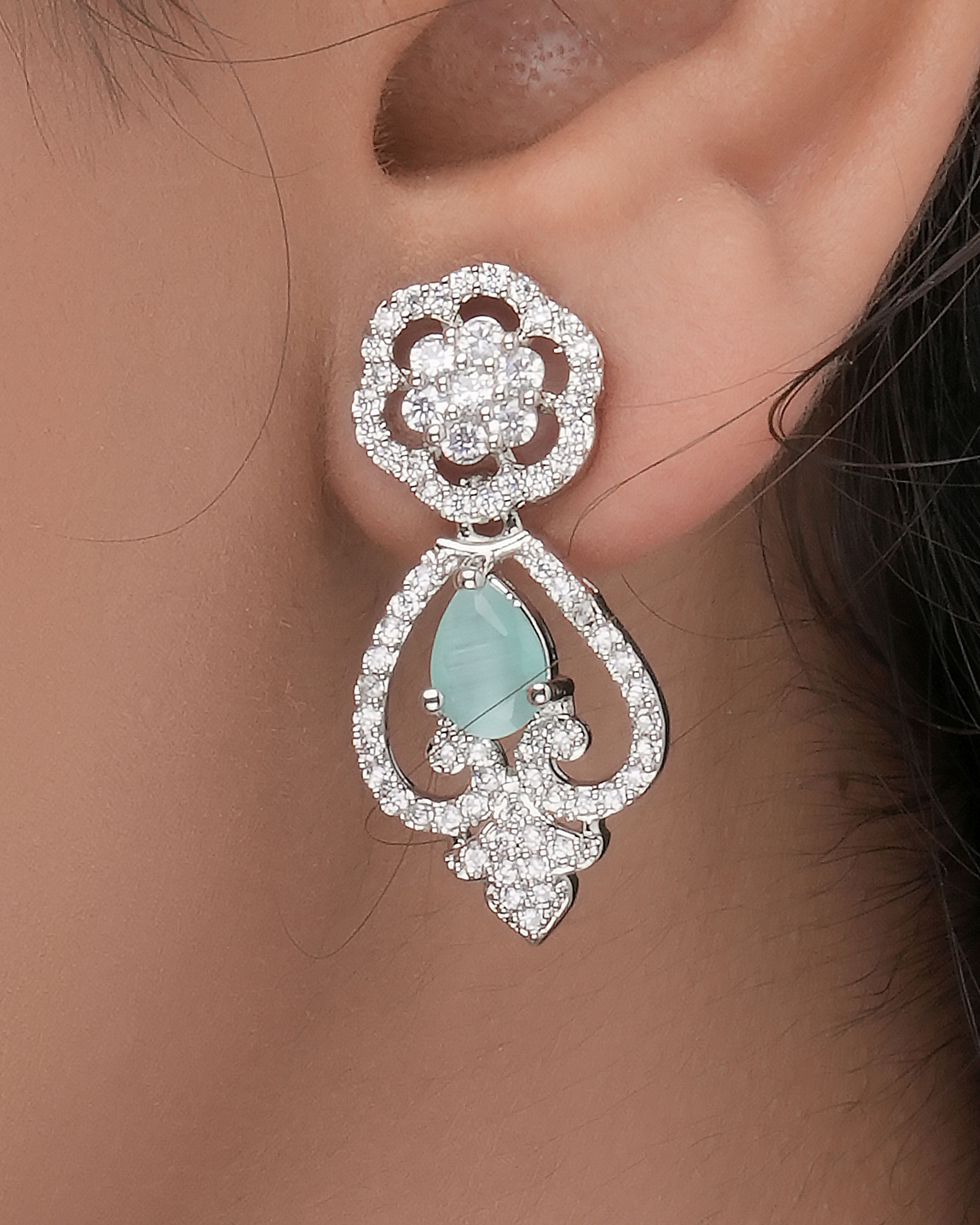 Mataari Necklaces Emerald Envy American Diamond Choker & Earring | Rhodium | Indian Jewelry | Mataari