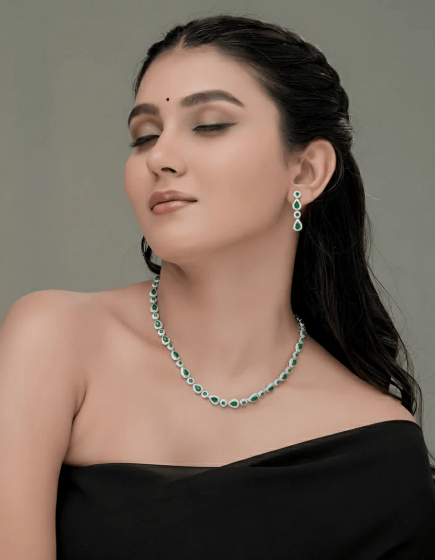 Mataari Necklaces Aura All Over Necklace & Earring Set | Rhodium | Indian Jewelry | Mataari