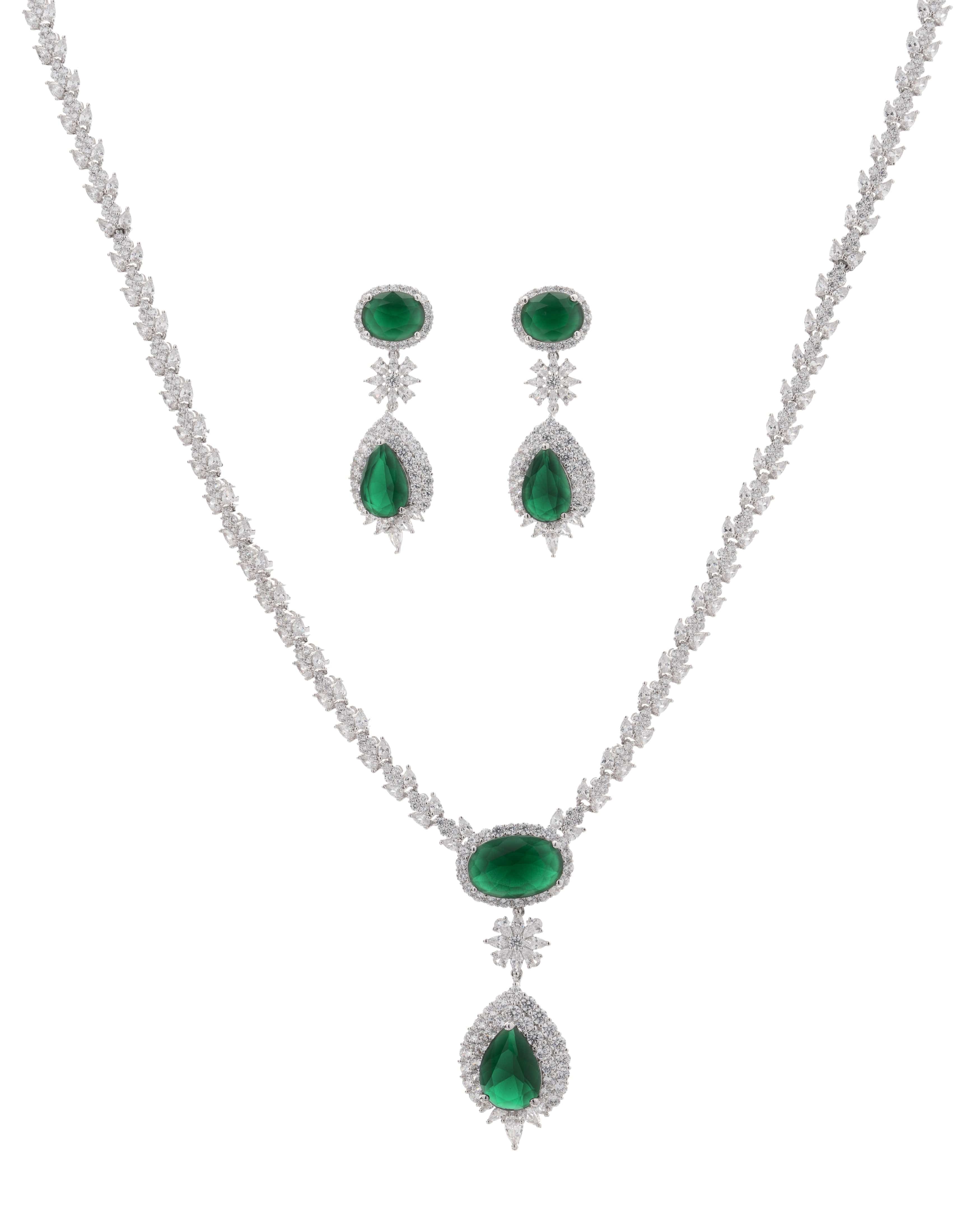 Mataari Necklaces Duo Drop Tennis Necklace & Earring Set | Rhodium | Indian Jewelry | Mataari