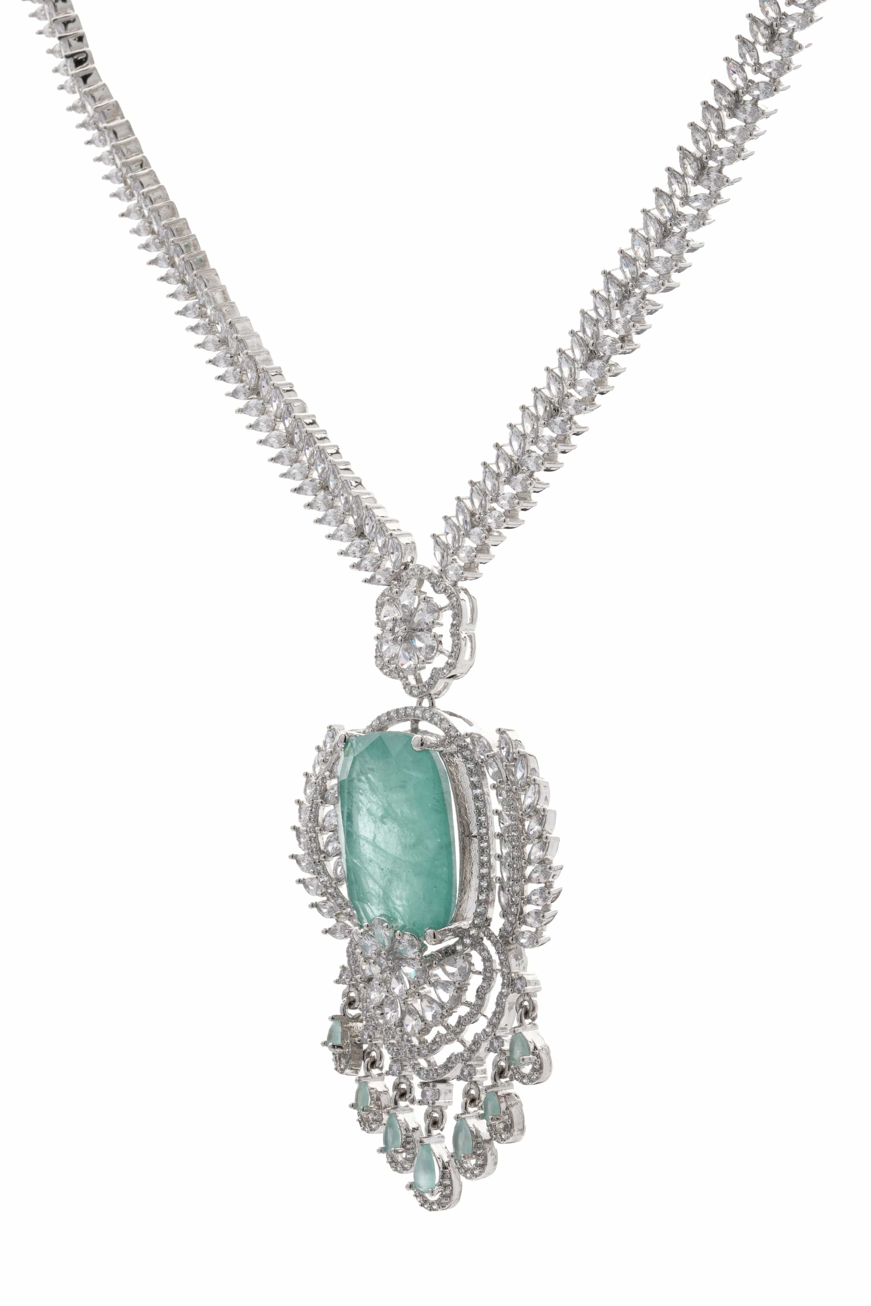 Mataari Necklaces Emerald Green Oval Pendant Necklace with Silver | Rhodium | Indian Jewelry | Mataari