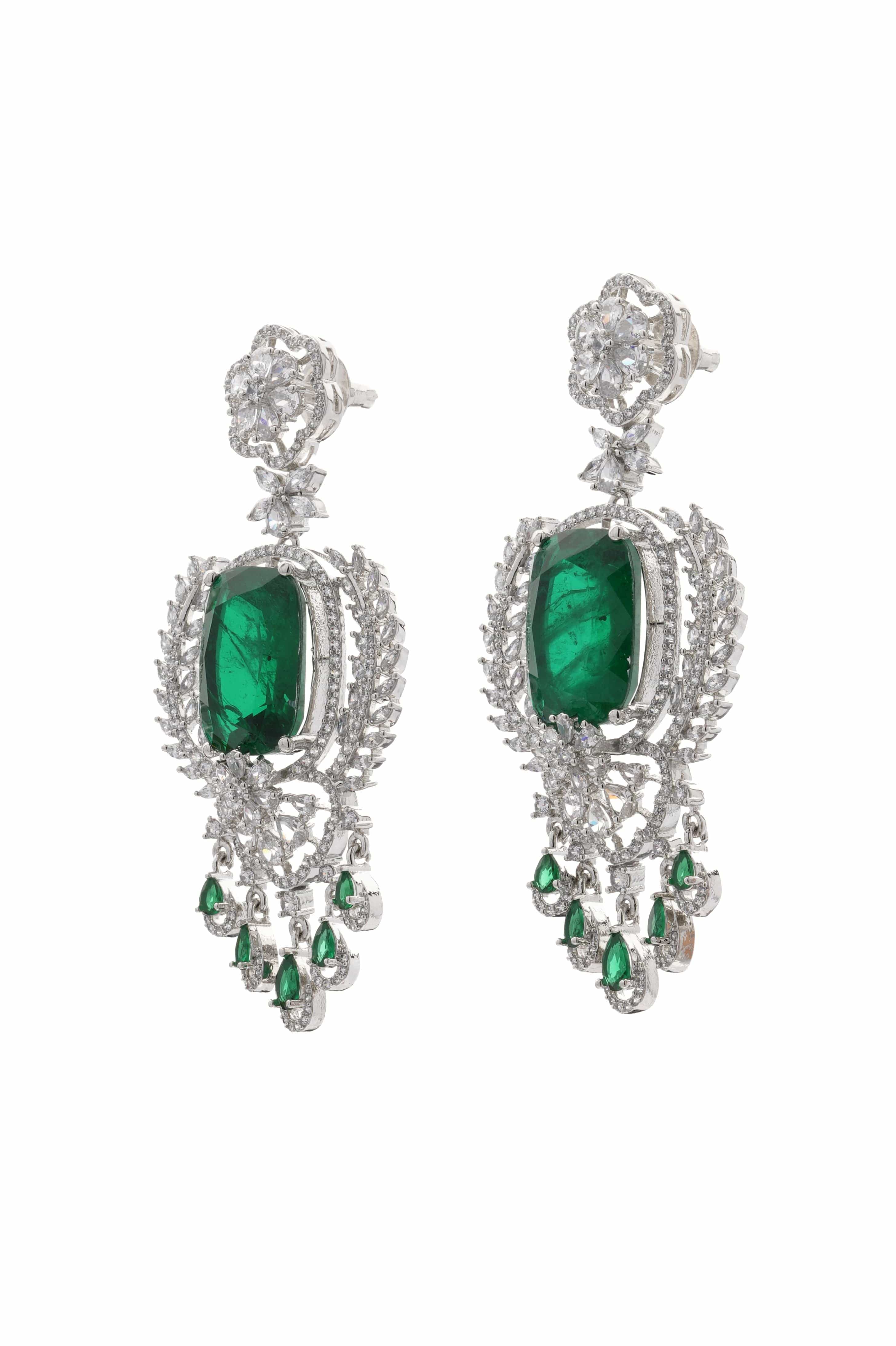 Mataari Necklaces Emerald Green Oval Pendant Necklace with Silver | Rhodium | Indian Jewelry | Mataari
