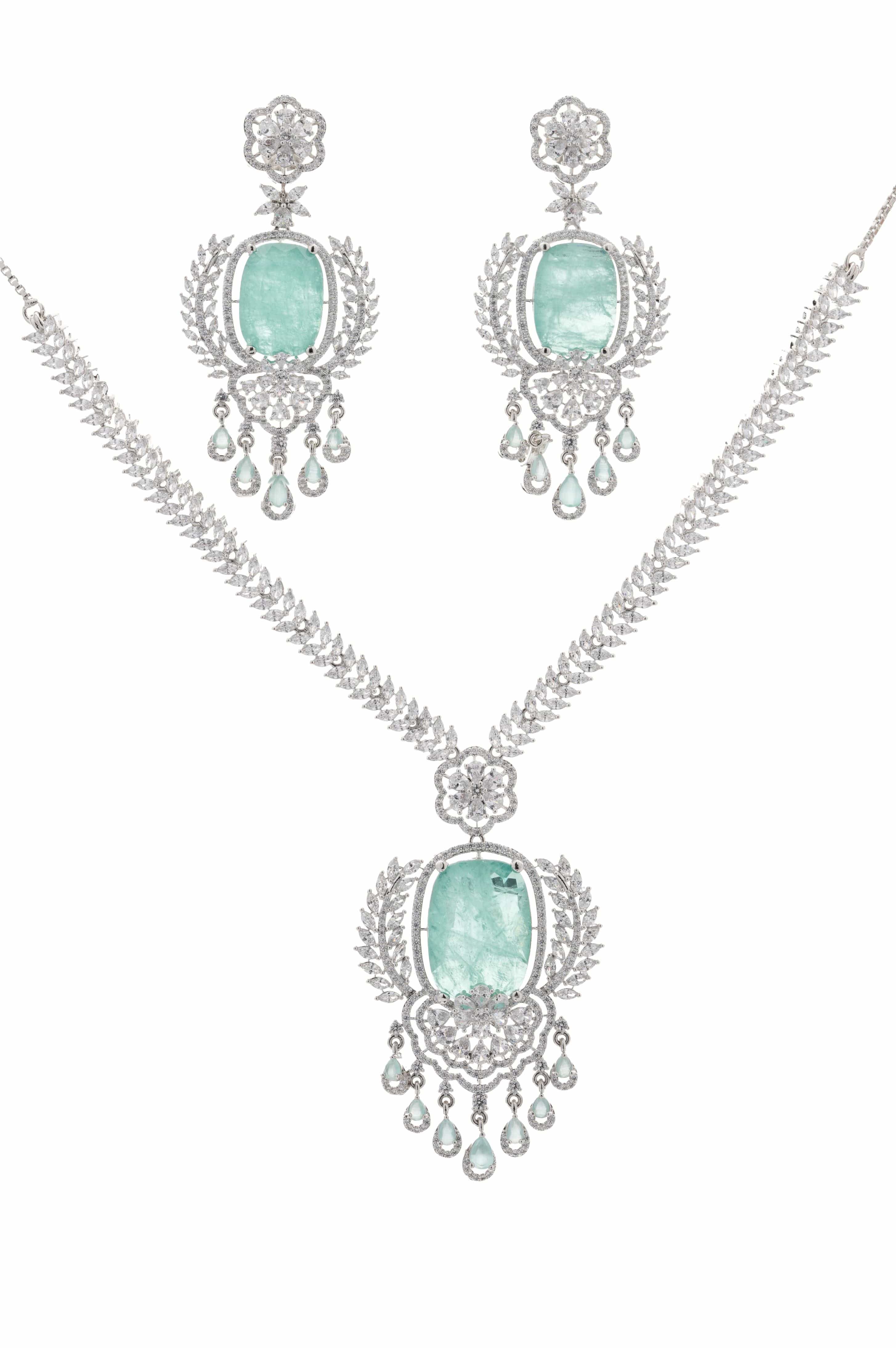 Mataari Necklaces Emerald Green Oval Pendant Necklace with Silver | Rhodium | Indian Jewelry | Mataari