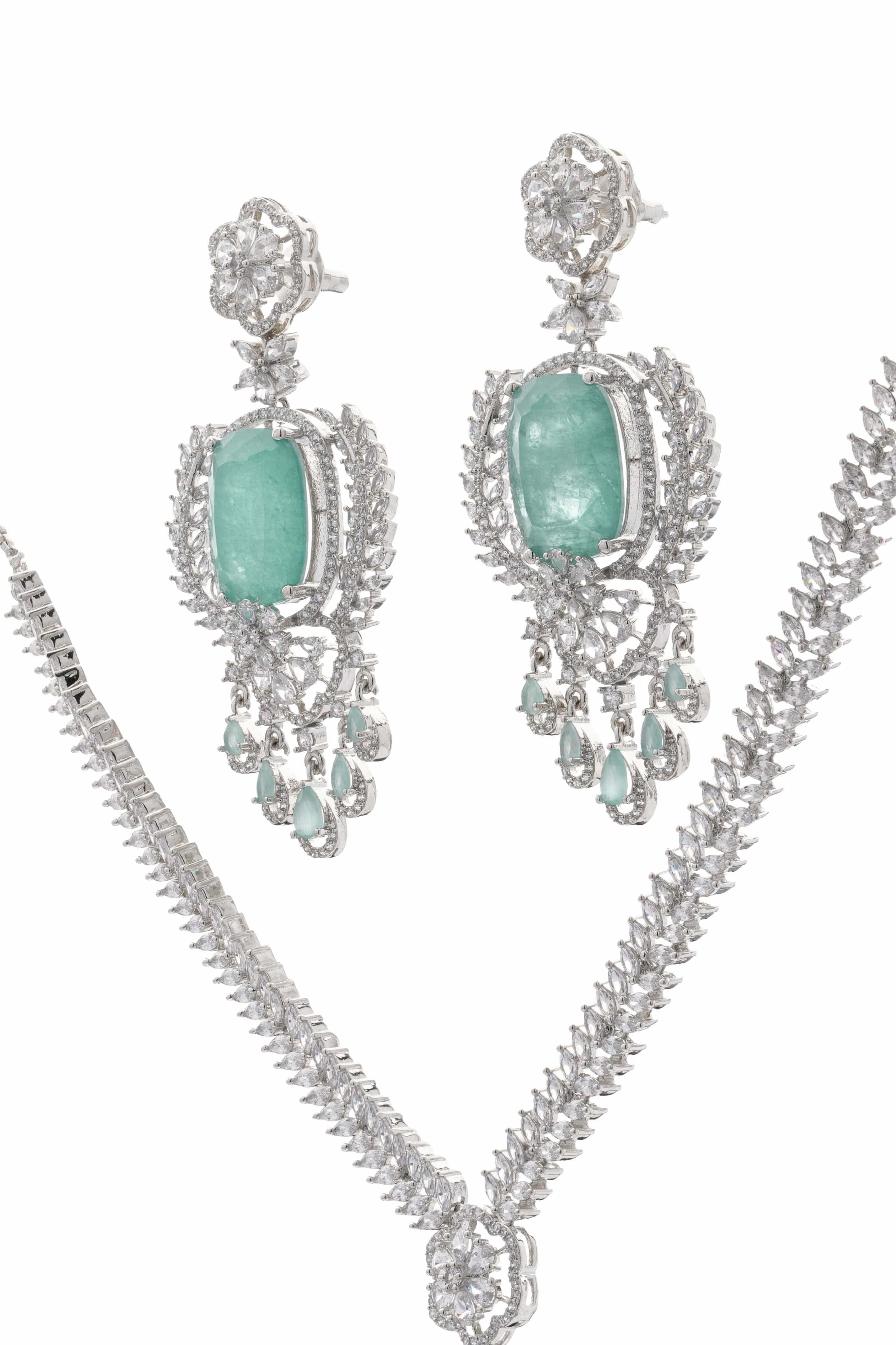 Mataari Necklaces Emerald Green Oval Pendant Necklace with Silver | Rhodium | Indian Jewelry | Mataari