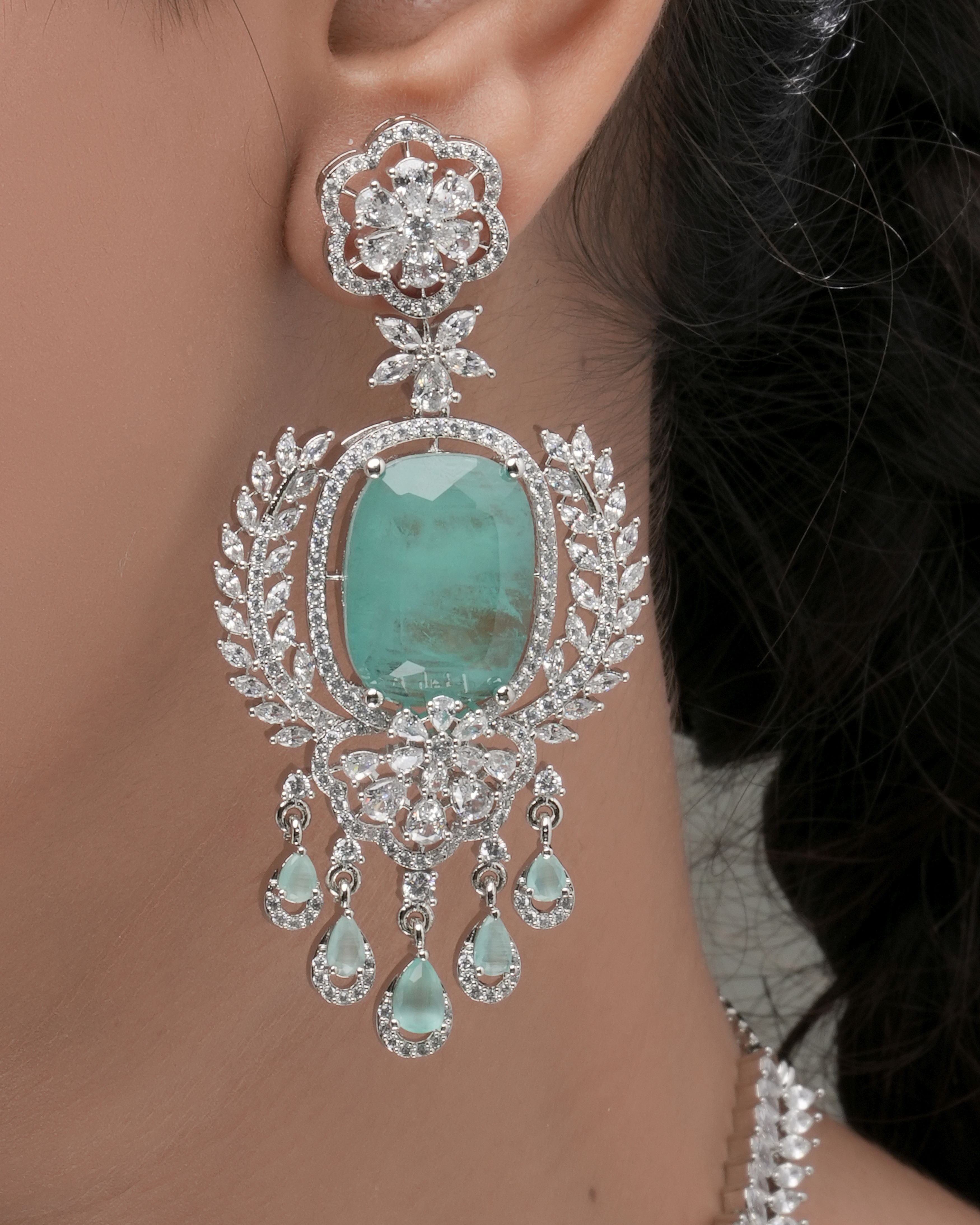 Mataari Necklaces Emerald Green Oval Pendant Necklace with Silver | Rhodium | Indian Jewelry | Mataari