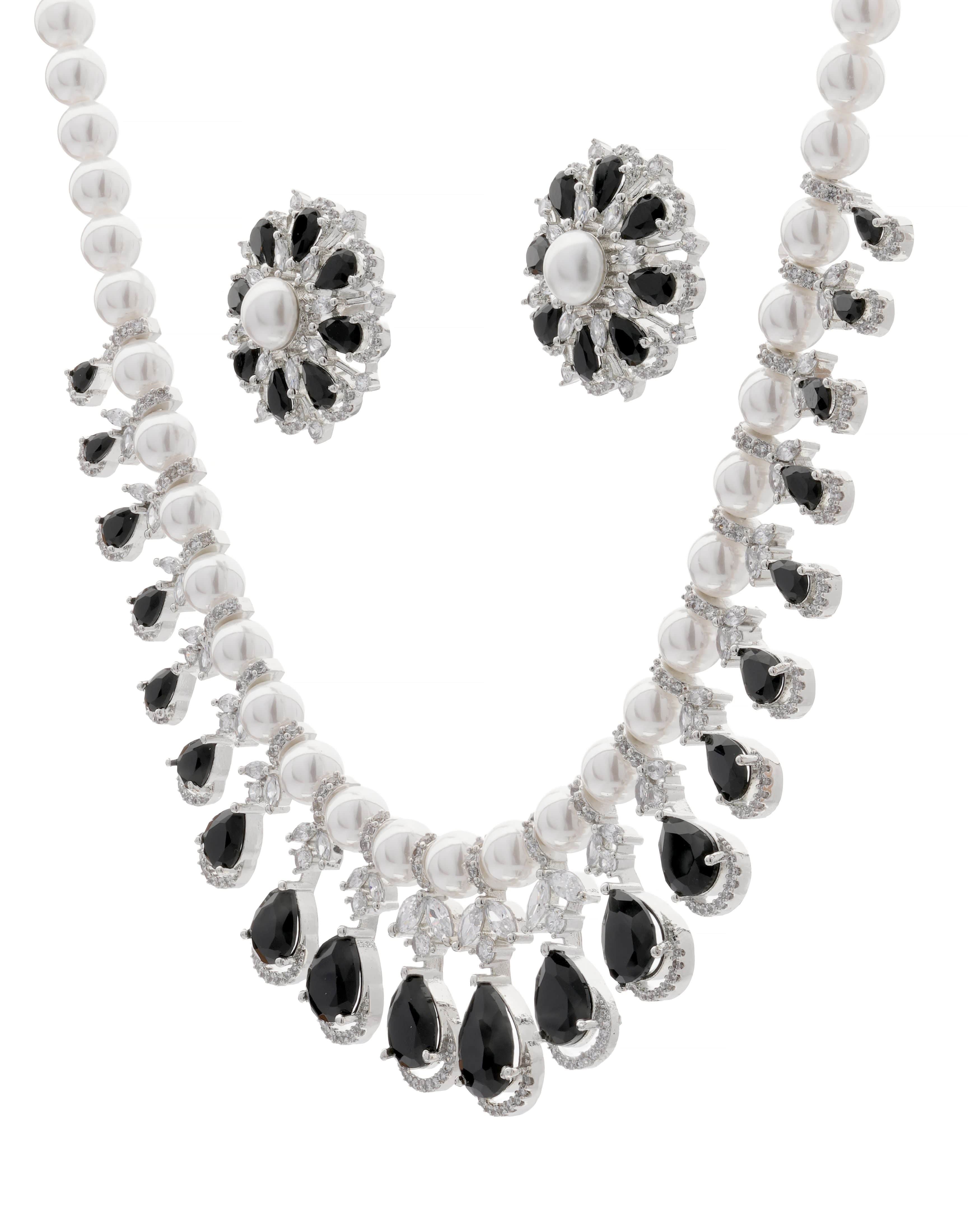 Mataari Necklaces Emerald Green Pearl Glow Necklace & Earrings | CZ | Indian Jewelry | Mataari