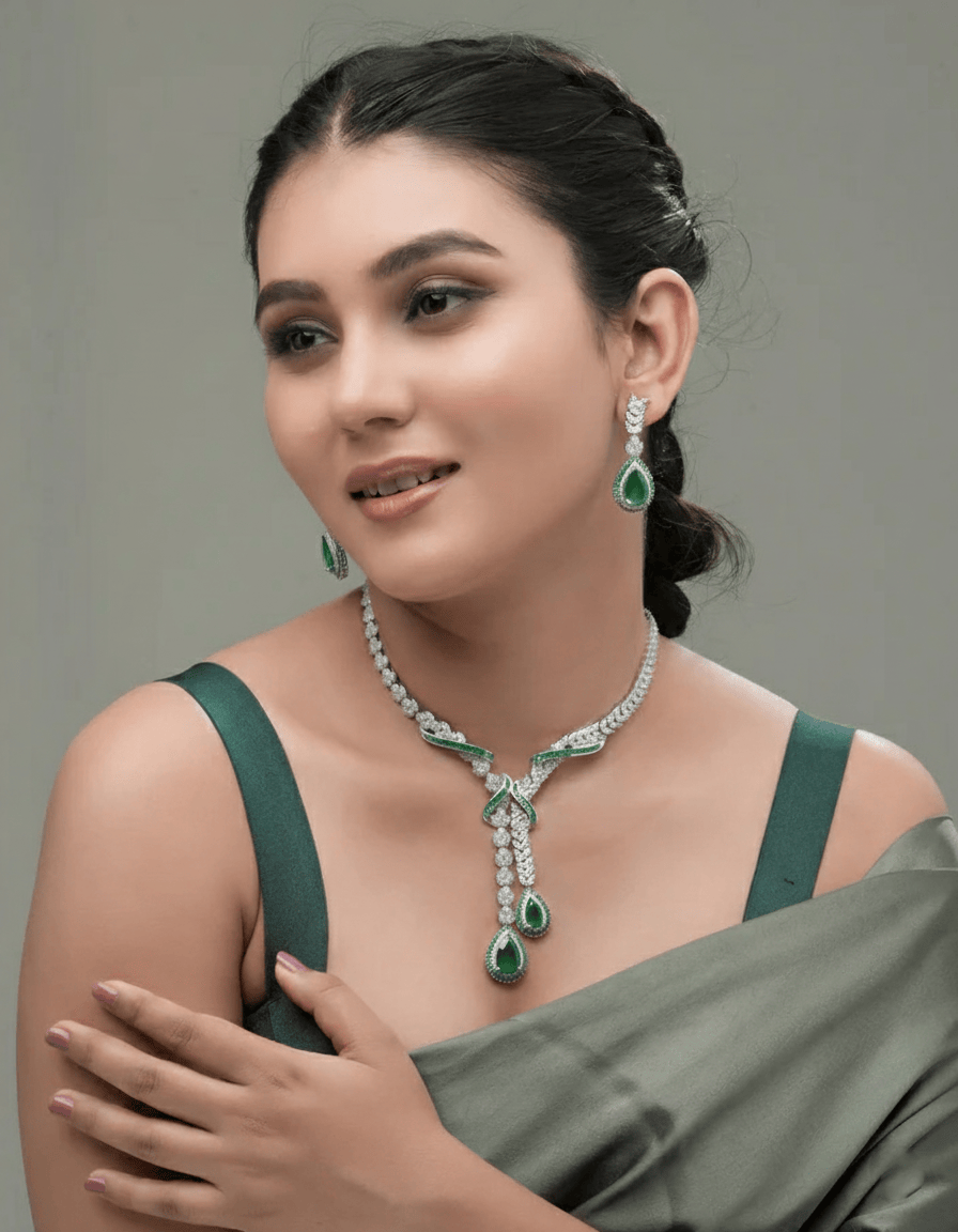 Mataari Necklaces Rosaria Ruby Baguette Necklace Set – Swarovski | Rhodium | Indian Jewelry | Mataari
