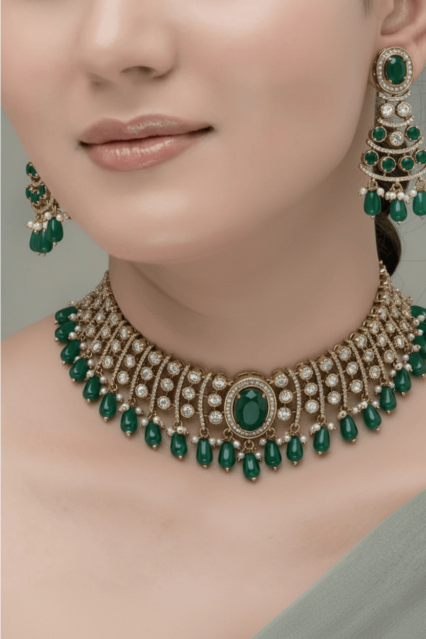 Mataari Necklaces Rose Dewdrop Mona Lisa Stone Moissanite Choker | Moissanite | Indian Jewelry | Mataari