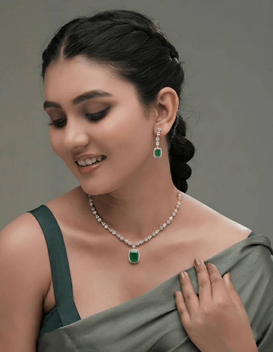 Mataari Necklaces Ruby Reverie CZ Station Necklace & Earring | CZ | Indian Jewelry | Mataari