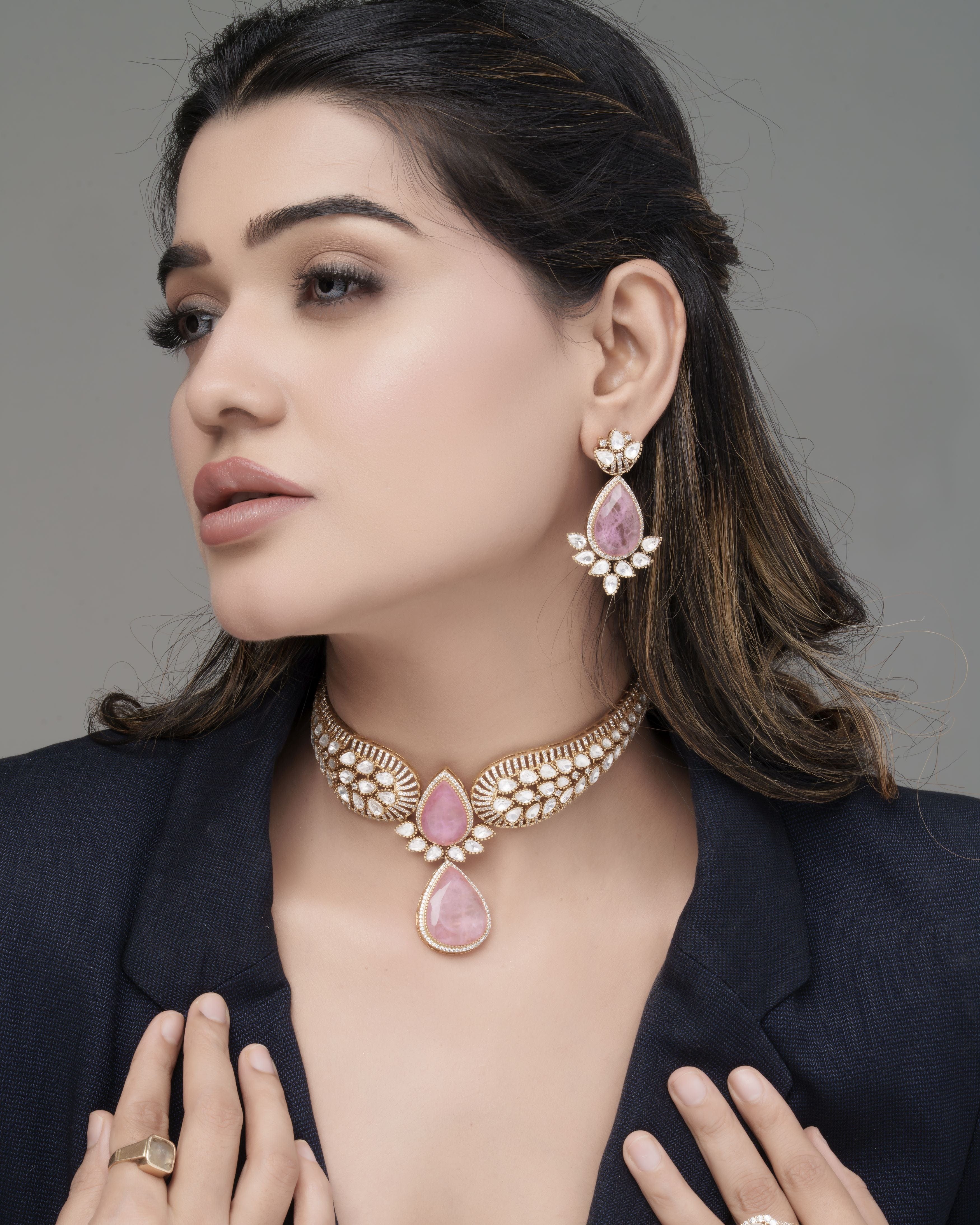 Mataari Necklaces Emerald Green Teardrop Choker & Earrings Set | CZ | Indian Jewelry | Mataari