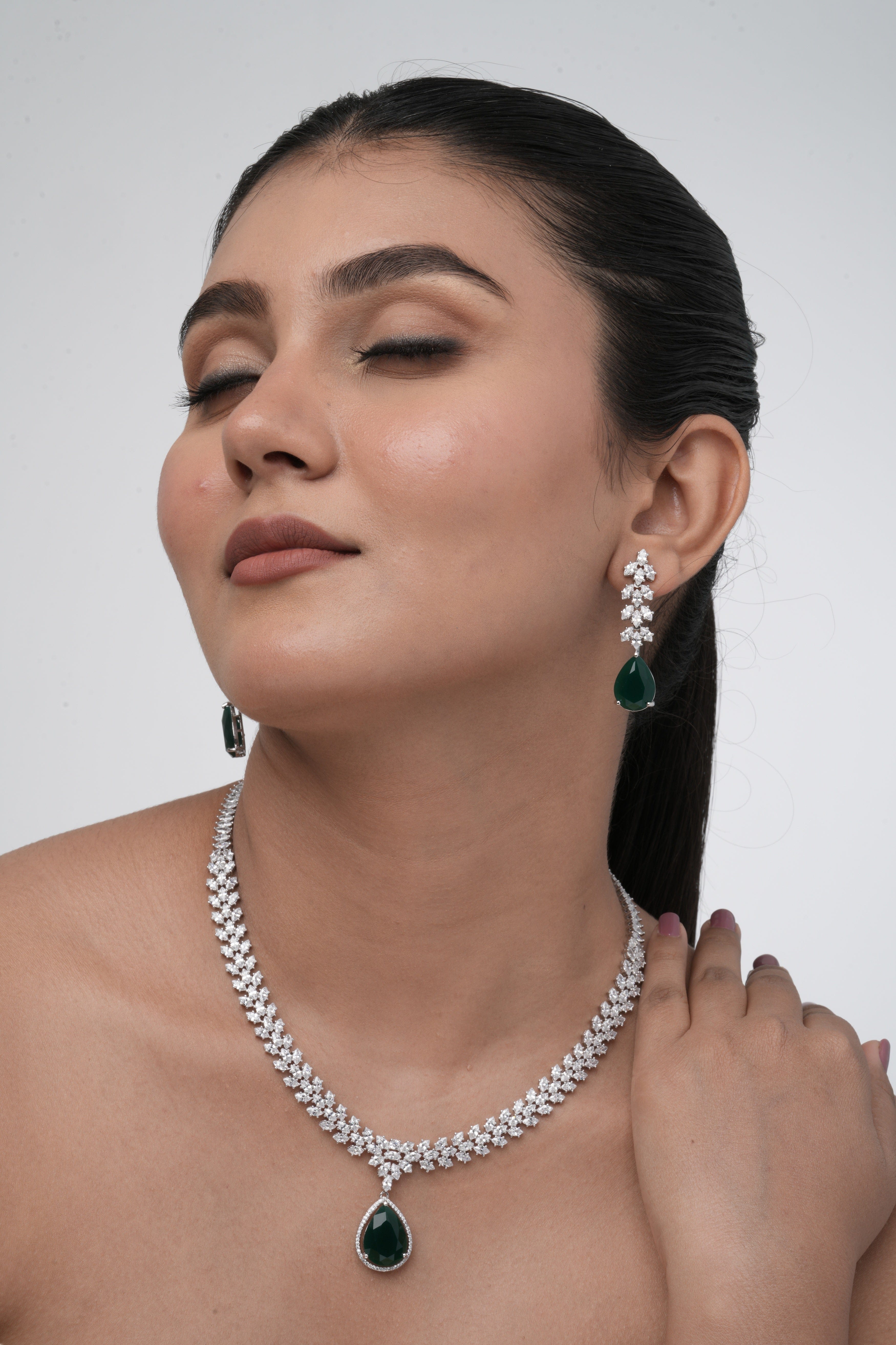 Mataari Necklaces Teardrop Elegance Necklace & Earring Set | Rhodium | Indian Jewelry | Mataari