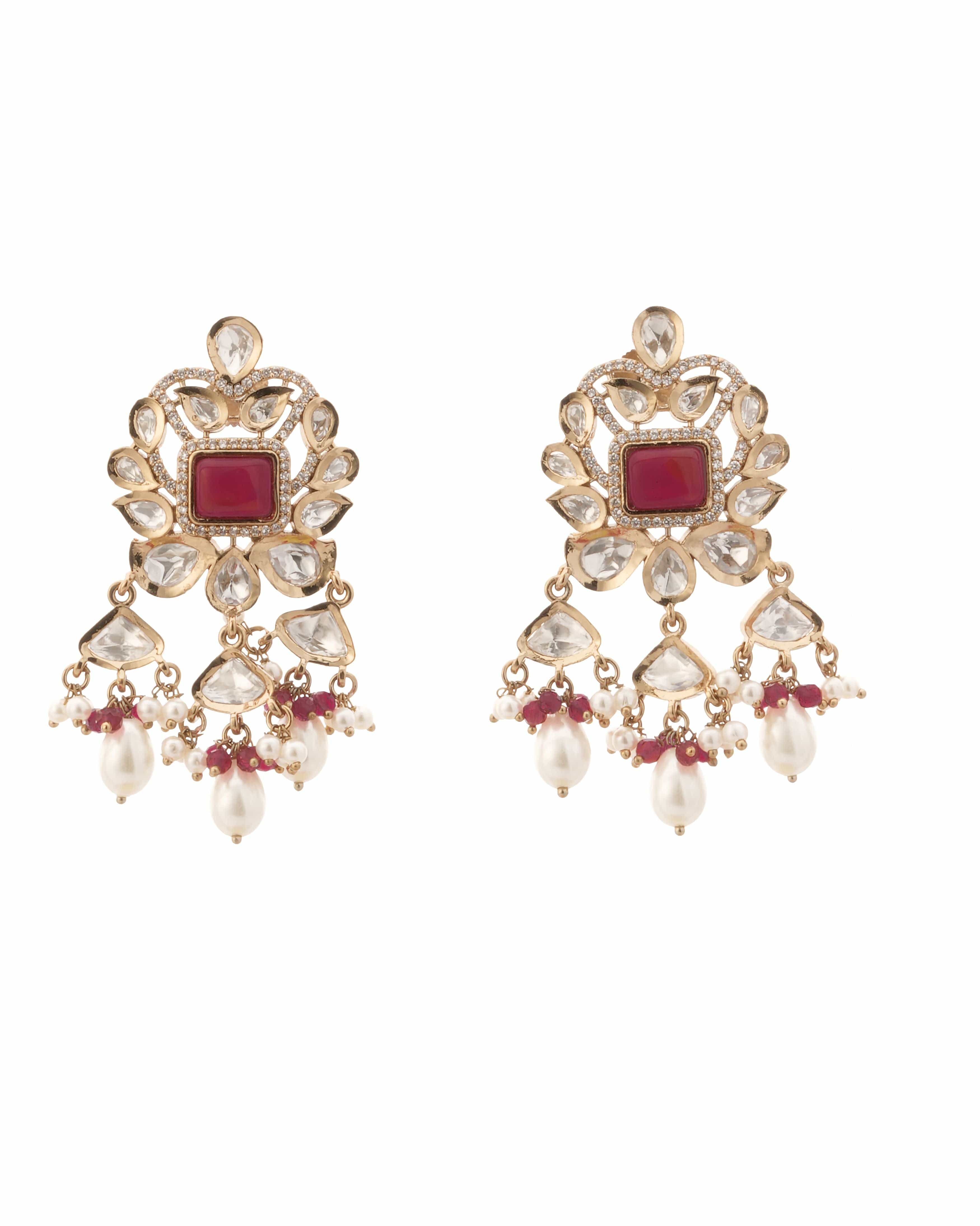 Mataari Necklaces Emerald Majesty Kundan Pearl Choker & Earring | Gold Tone | Indian Jewelry | Mataari