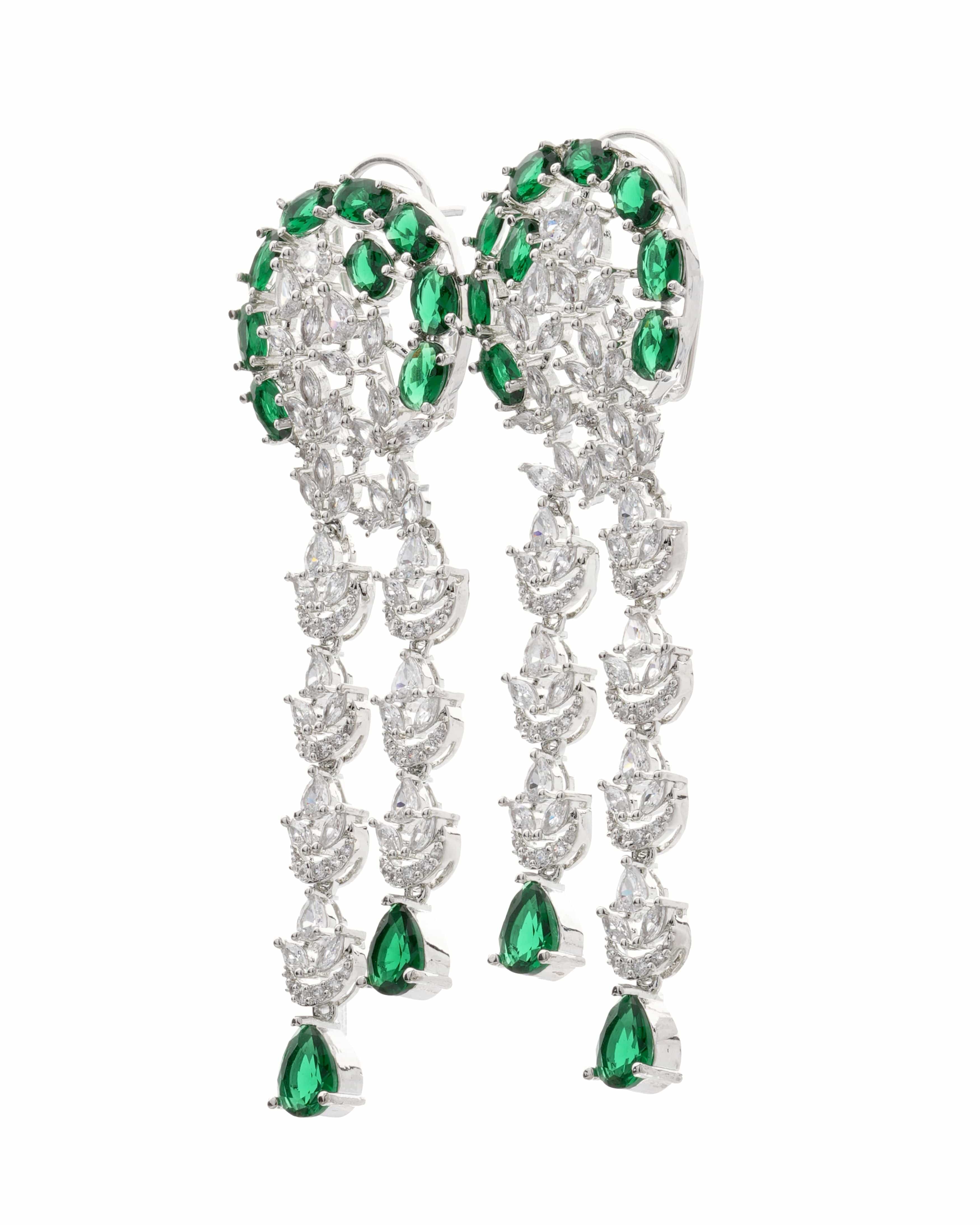 Mataari Necklaces Emerald Radiance Luxury Statement Necklace | Rhodium | Indian Jewelry | Mataari