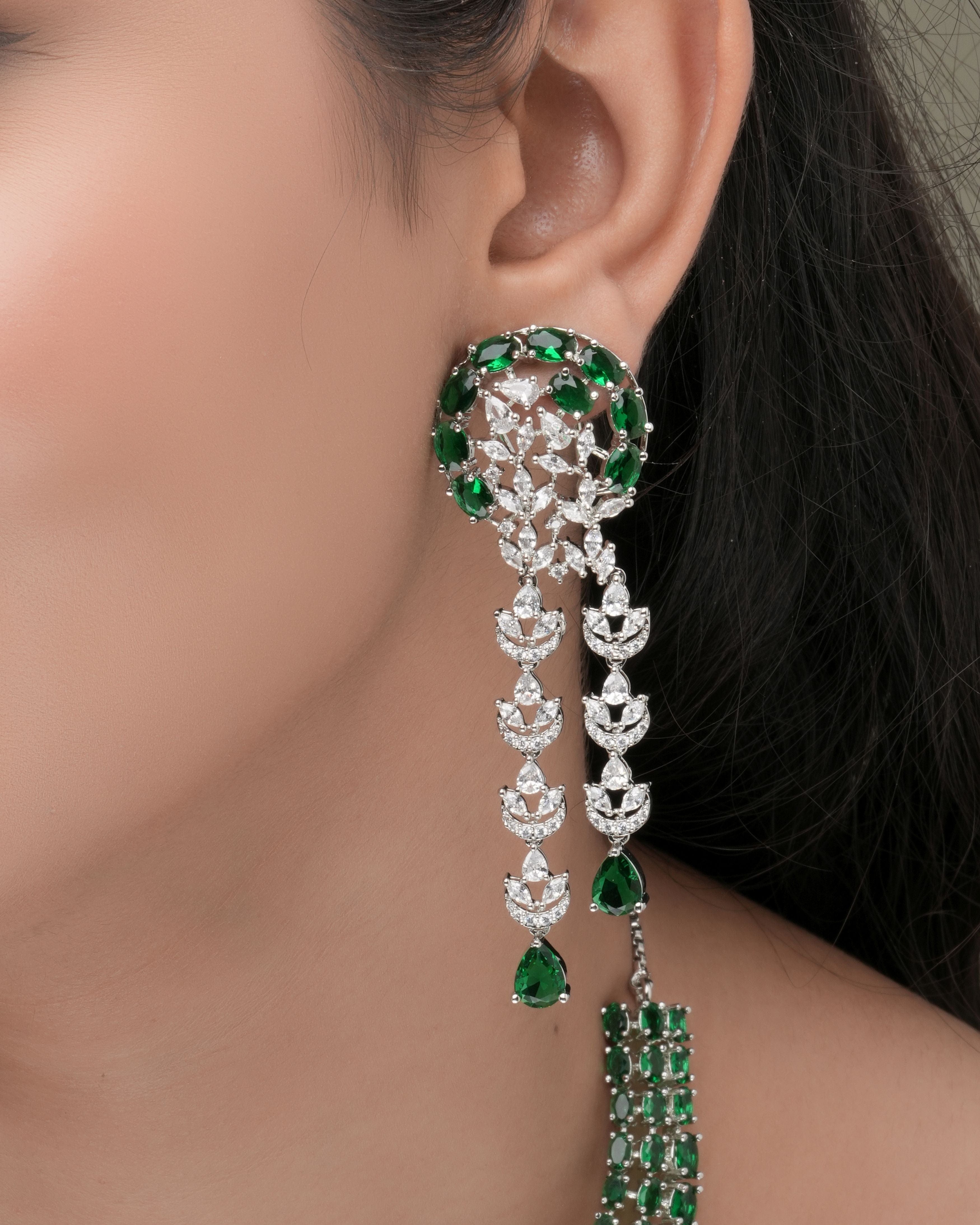 Mataari Necklaces Emerald Radiance Luxury Statement Necklace | Rhodium | Indian Jewelry | Mataari