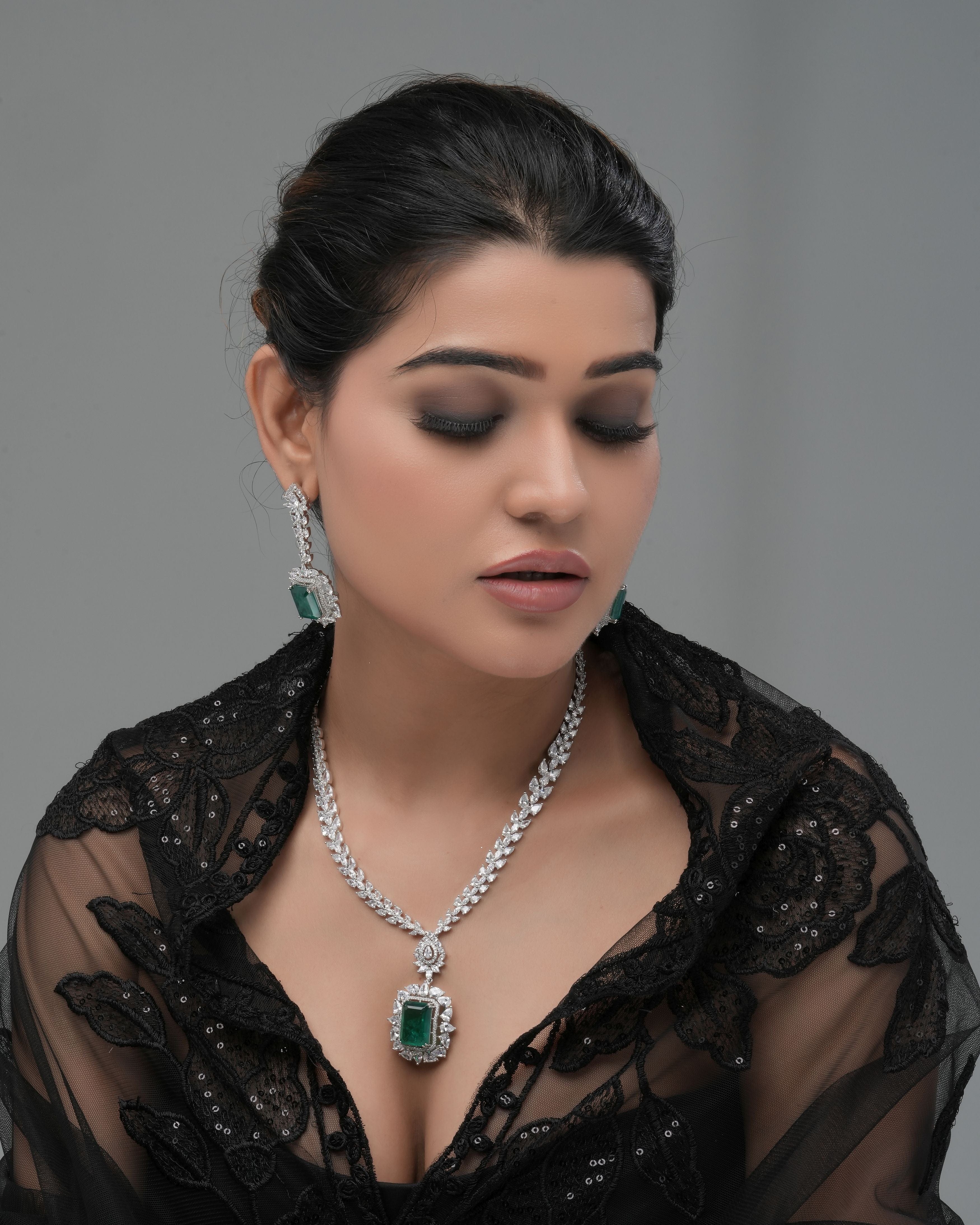 Mataari Necklaces Emerald Radiance Necklace & Earrings Set – | CZ | Indian Jewelry | Mataari