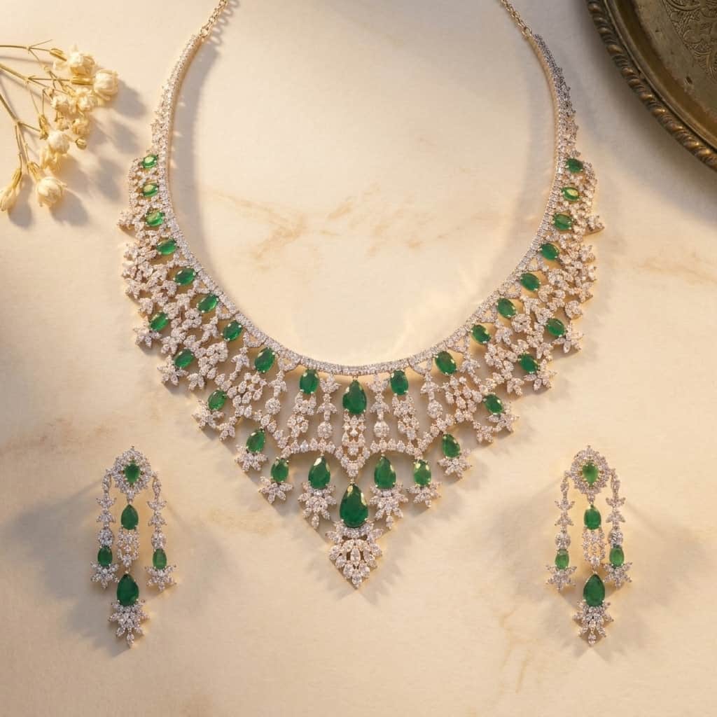 Mataari Necklaces Silver Plated Wedding Bridal Crystal Moissanite Gemstone Necklace for Brides