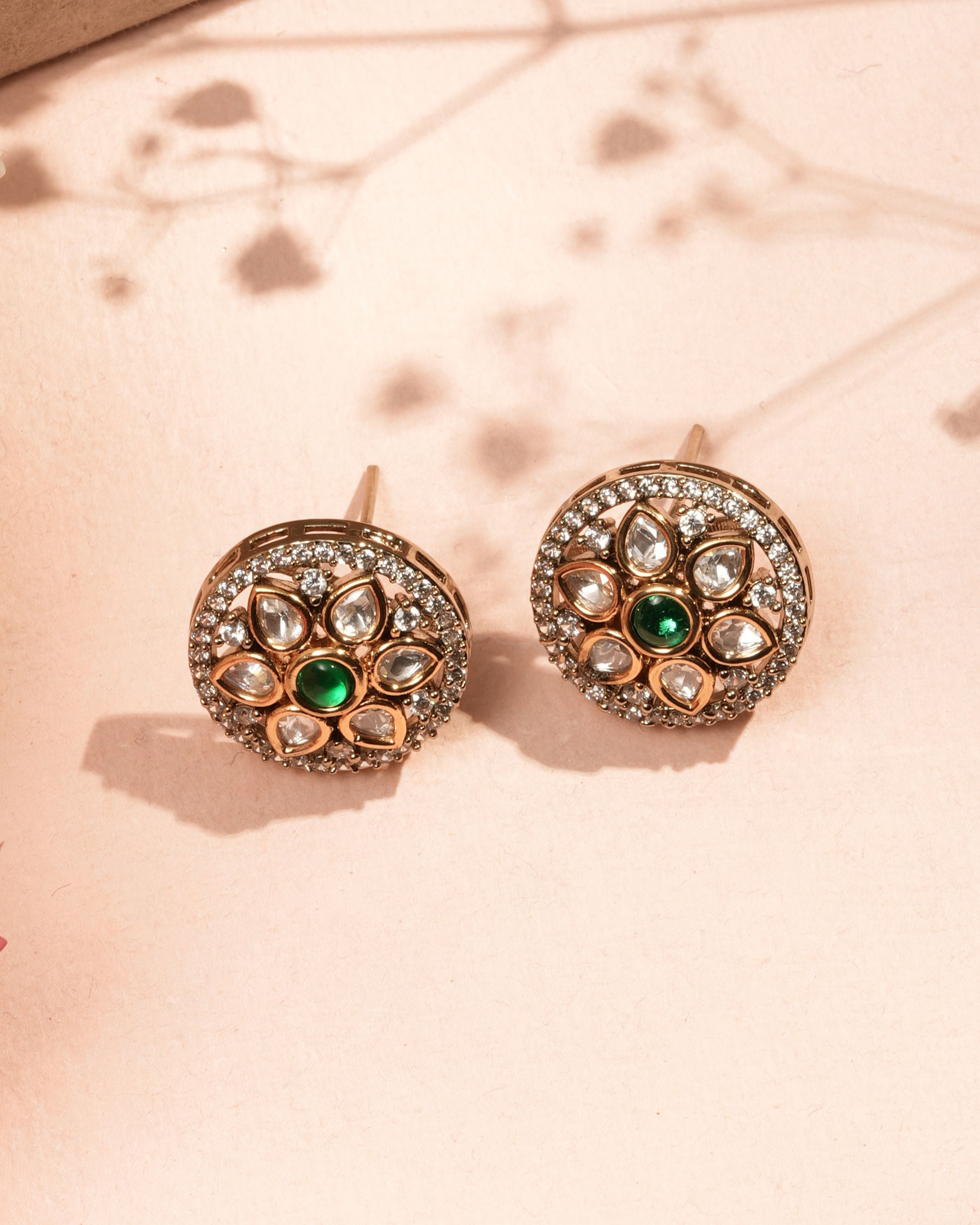 Mataari Necklaces Emerald Sunburst Mozanite Necklace & Stud Earring | Kundan | Indian Jewelry | Mataari