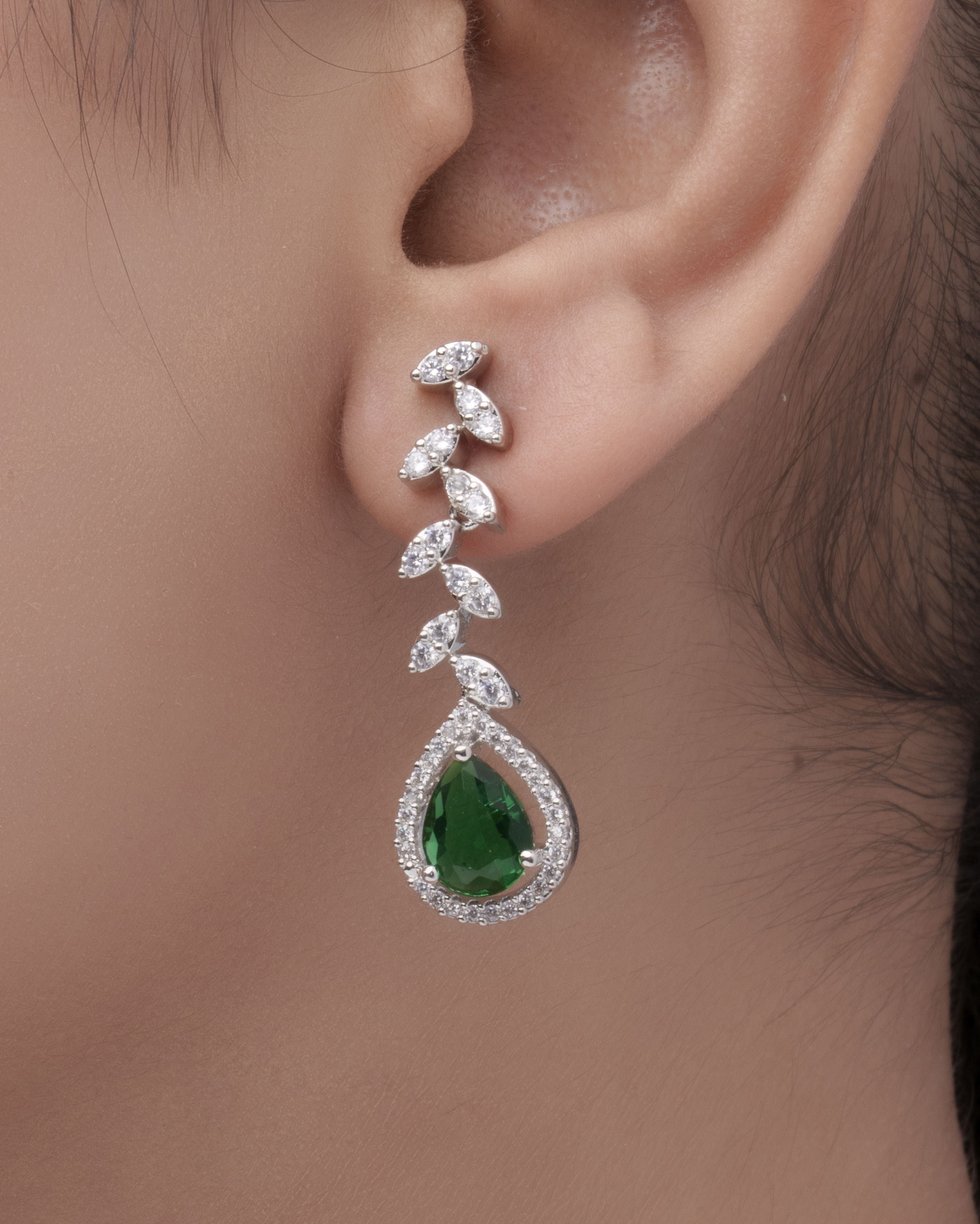 Mataari Necklaces Emerald Teardrop Shine Necklace & Earrings Set | Swarovski | Indian Jewelry | Mataari