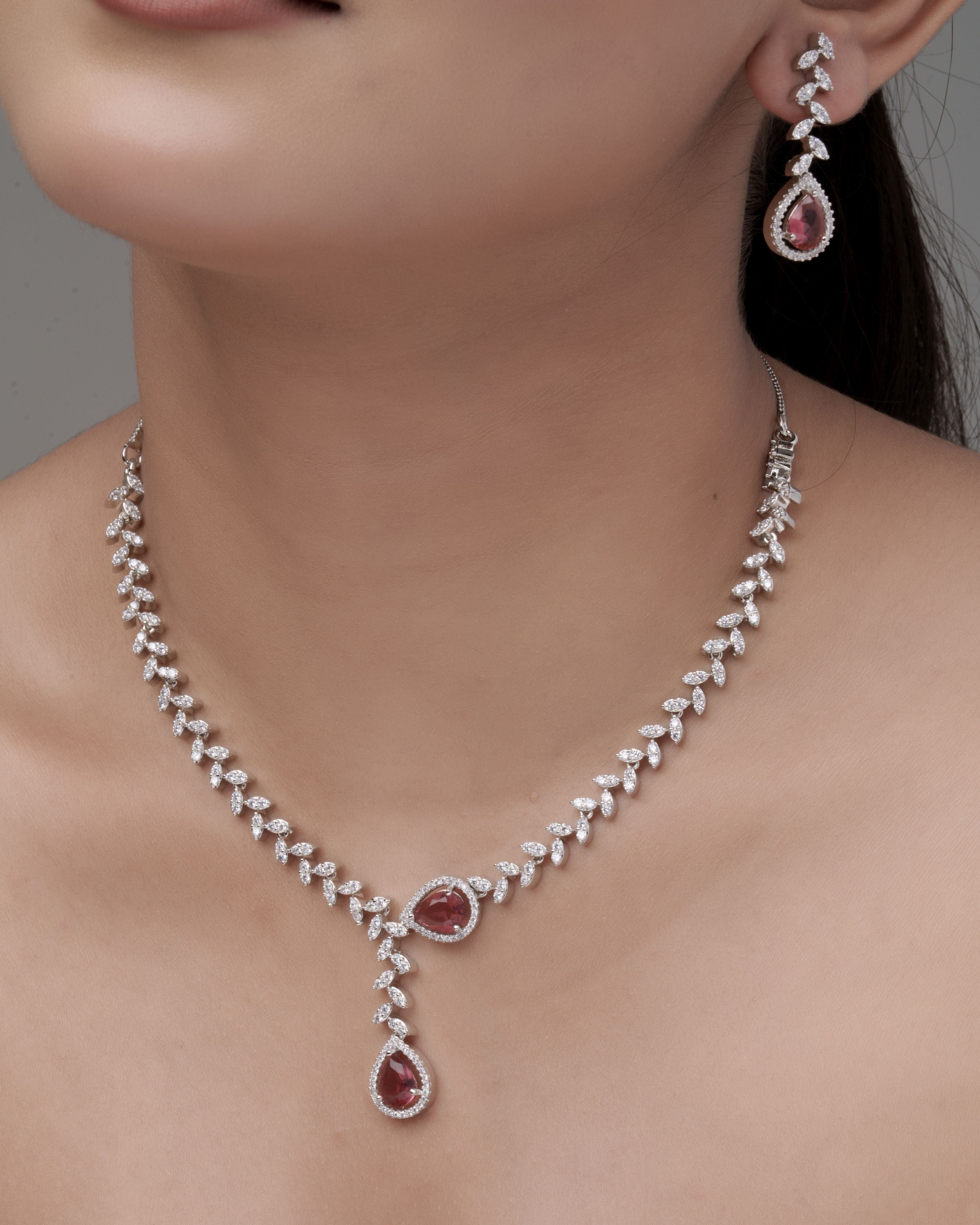 Mataari Necklaces Emerald Teardrop Shine Necklace & Earrings Set | Swarovski | Indian Jewelry | Mataari