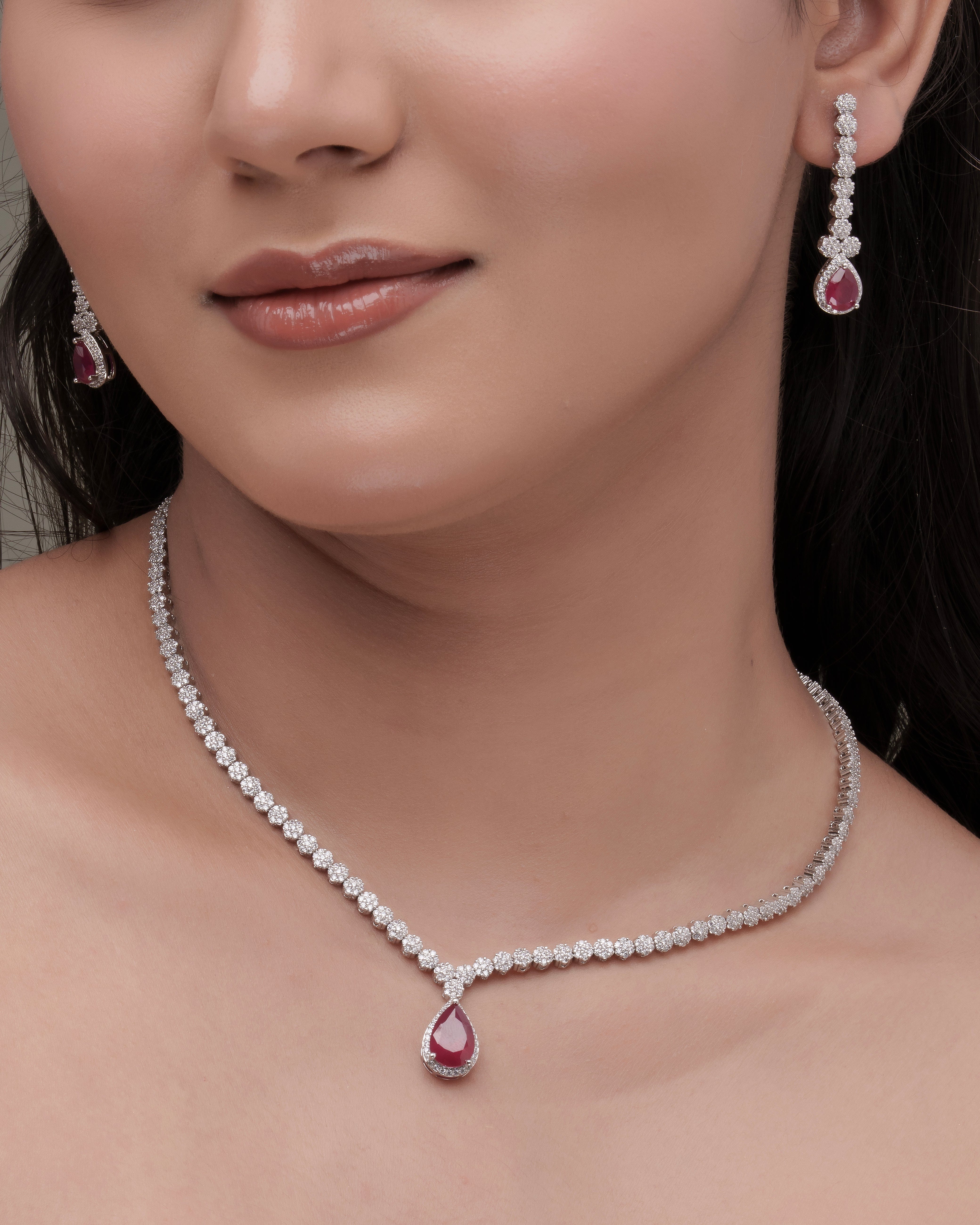 Mataari Necklaces Eternal Bloom Necklace & Earrings | Rhodium | Indian Jewelry | Mataari