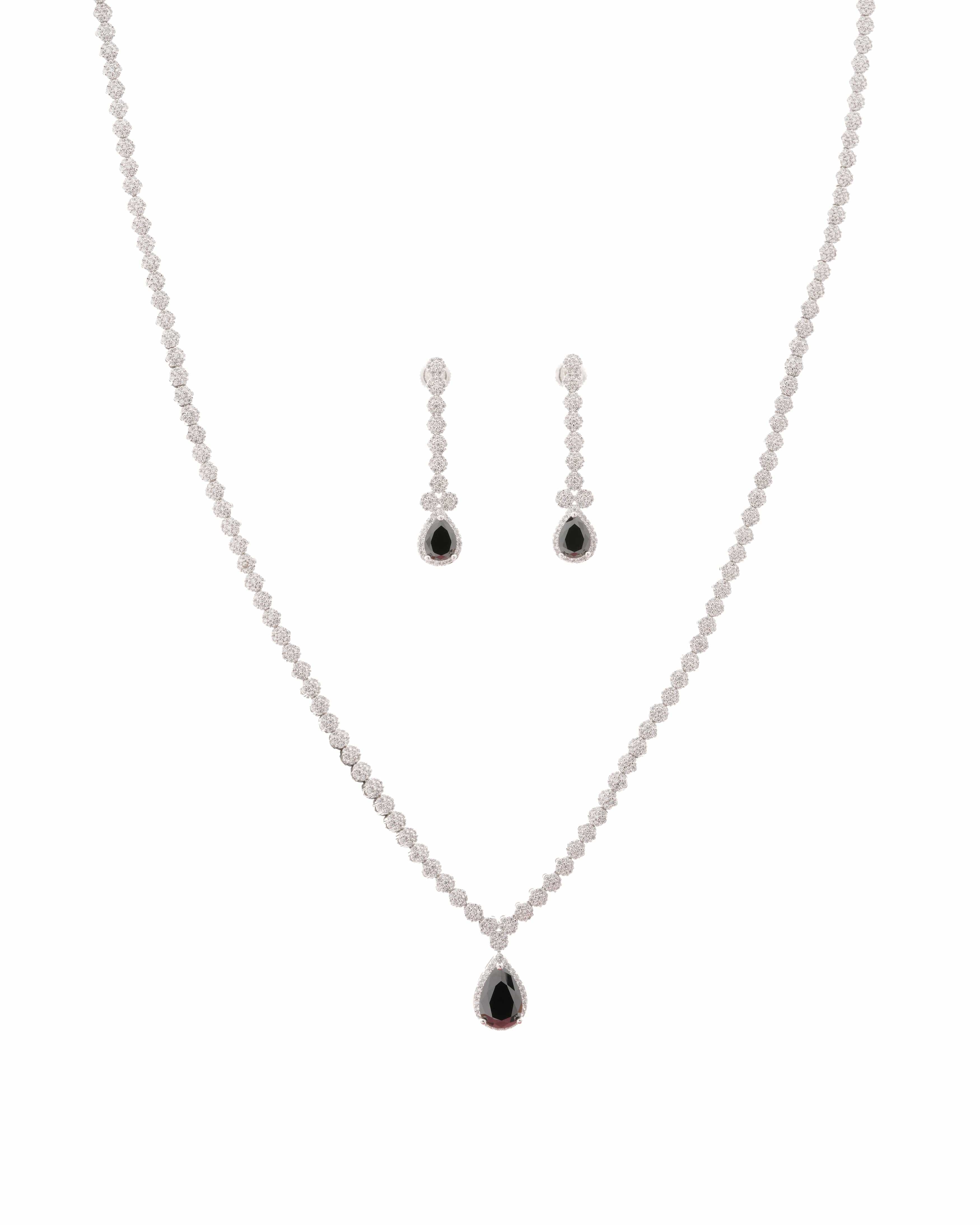 Mataari Necklaces Eternal Bloom Necklace & Earrings | Rhodium | Indian Jewelry | Mataari