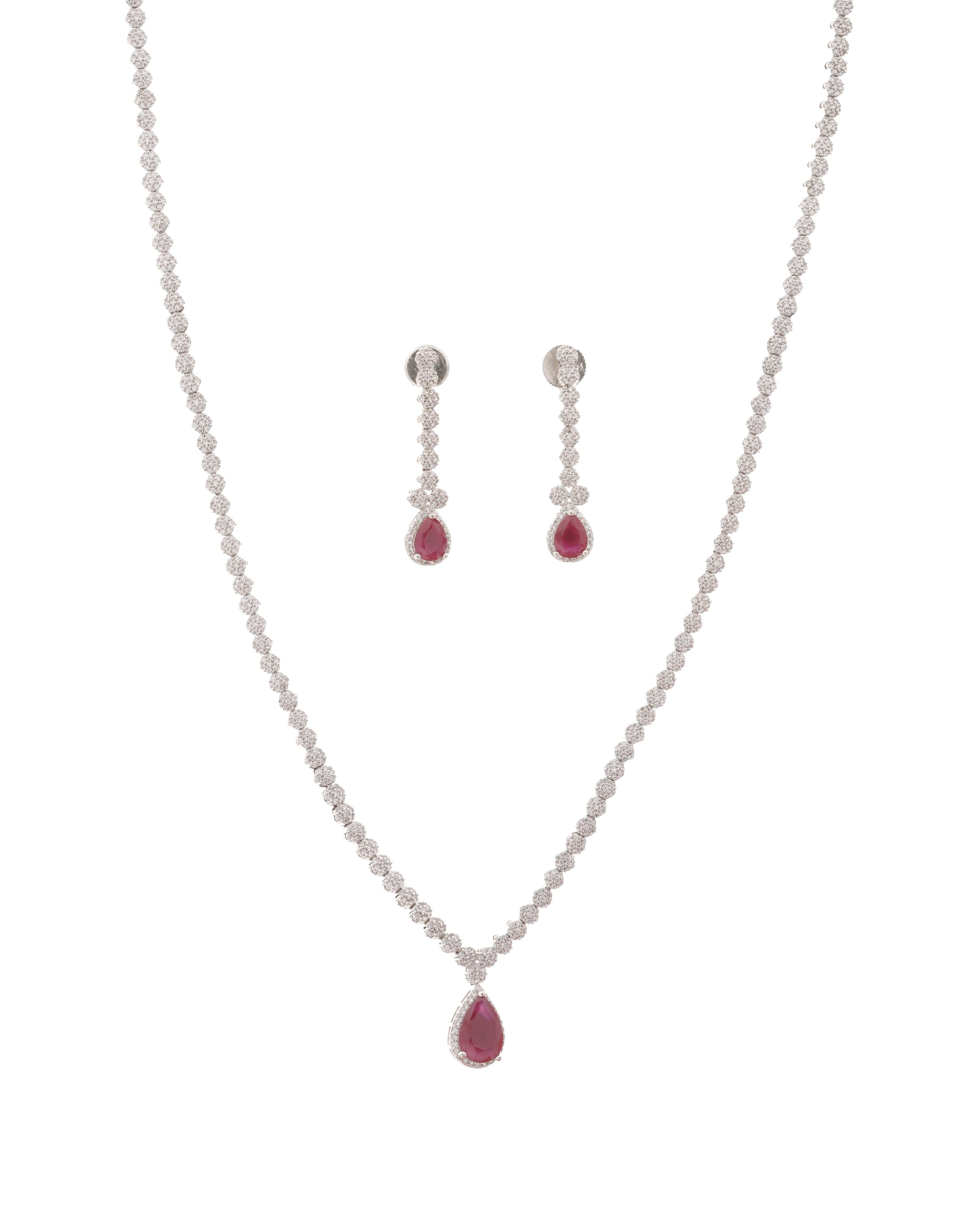 Mataari Necklaces Eternal Bloom Necklace & Earrings | Rhodium | Indian Jewelry | Mataari