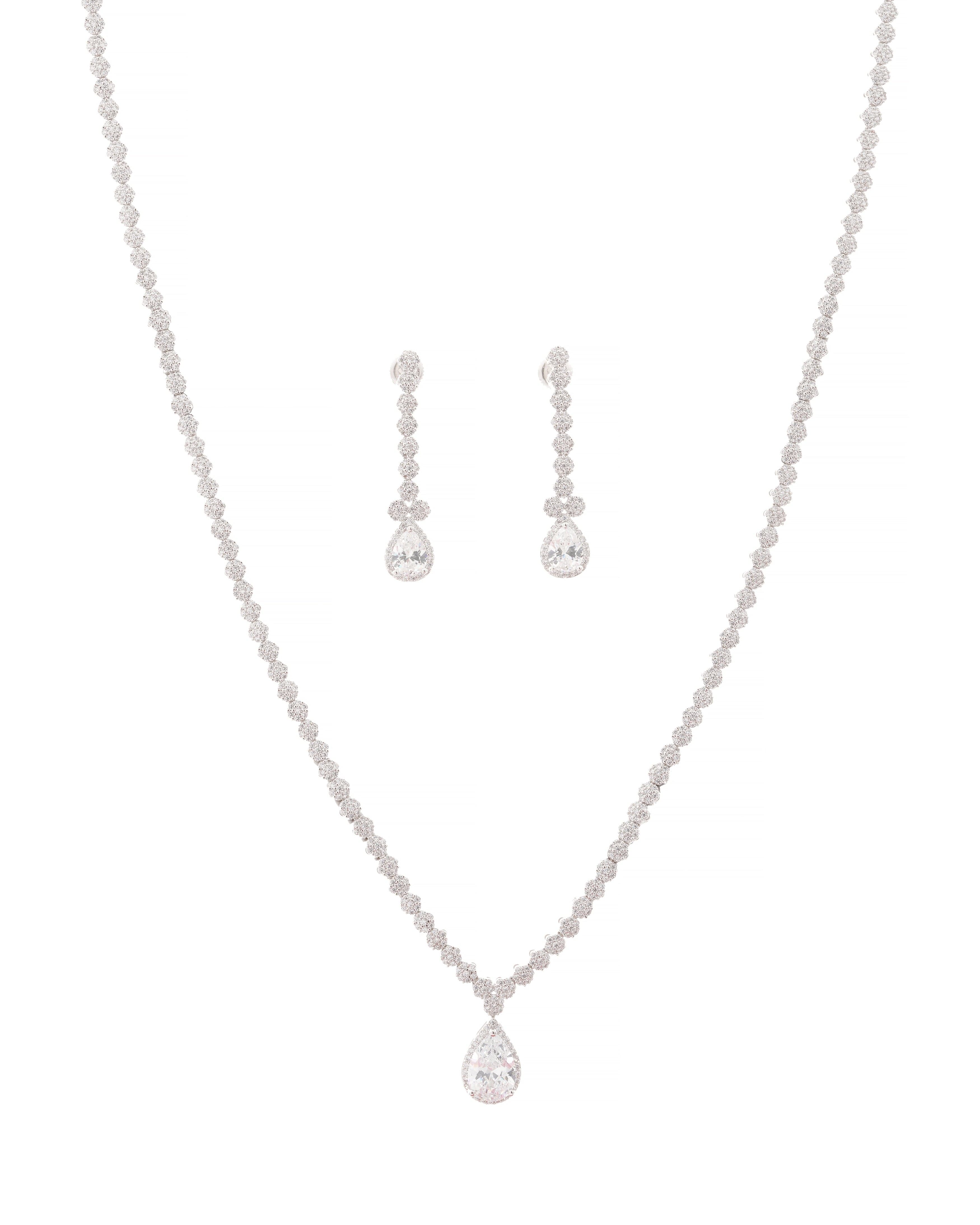 Mataari Necklaces Eternal Bloom Necklace & Earrings | Rhodium | Indian Jewelry | Mataari