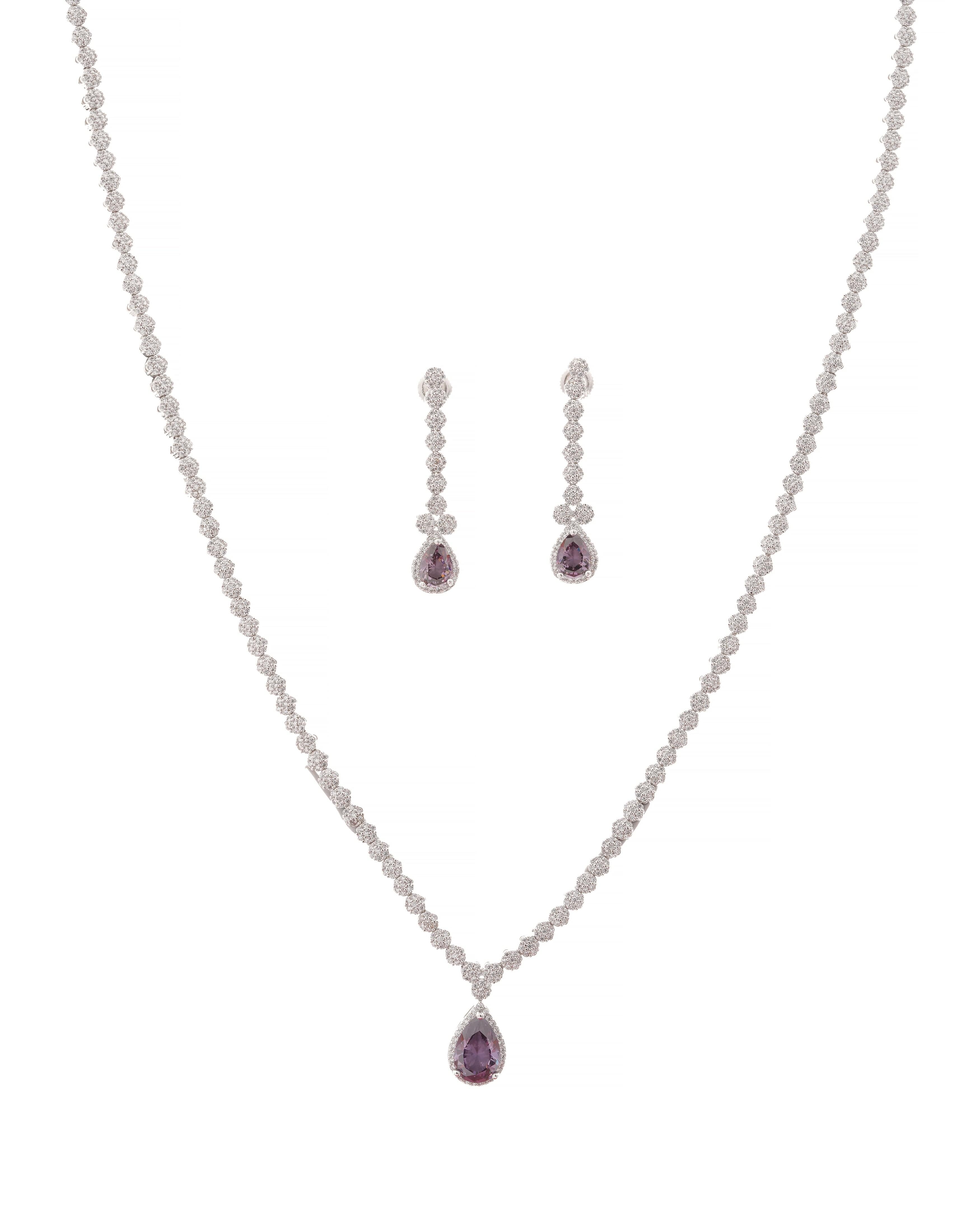 Mataari Necklaces Eternal Bloom Necklace & Earrings | Rhodium | Indian Jewelry | Mataari