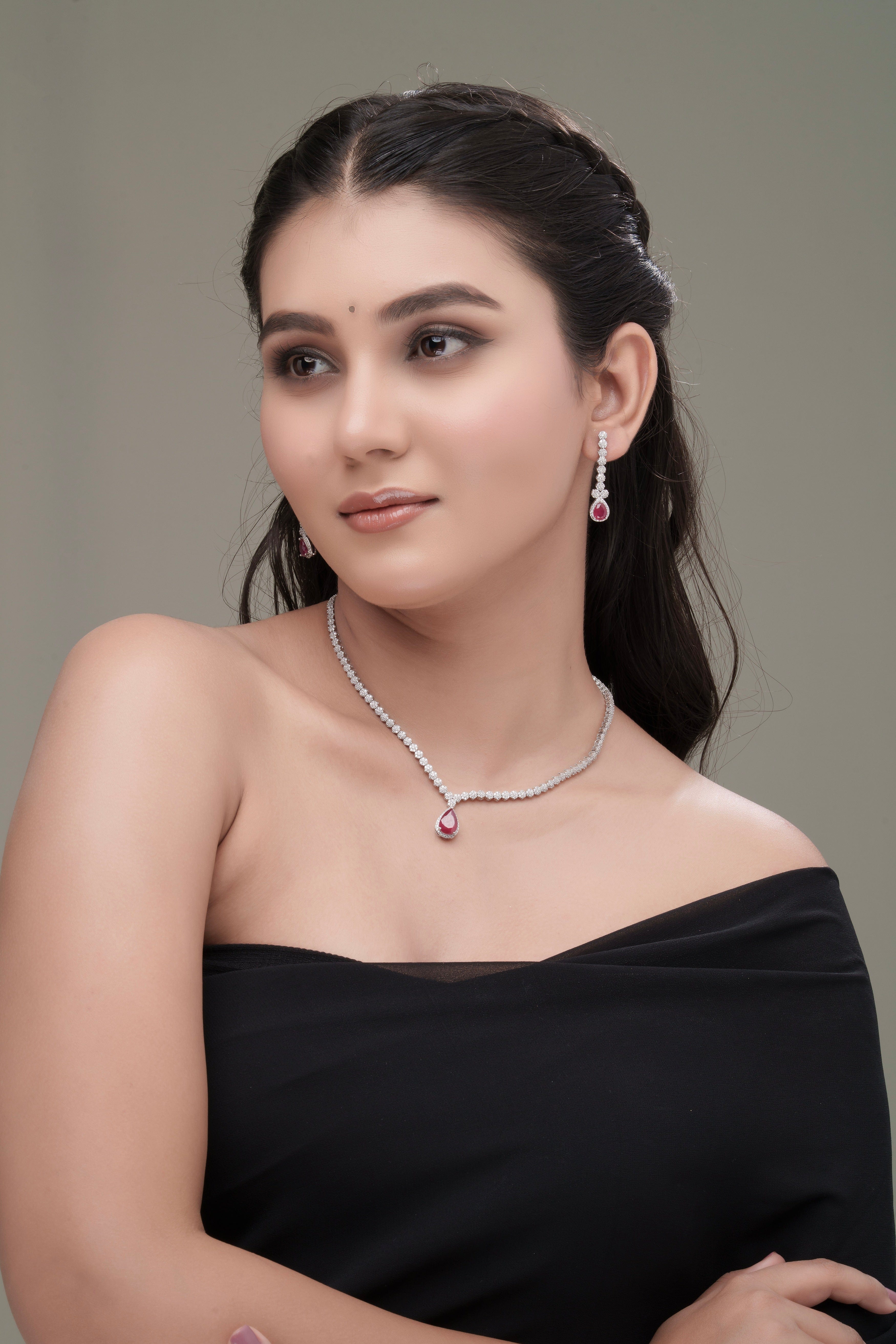 Mataari Necklaces Eternal Bloom Necklace & Earrings | Rhodium | Indian Jewelry | Mataari