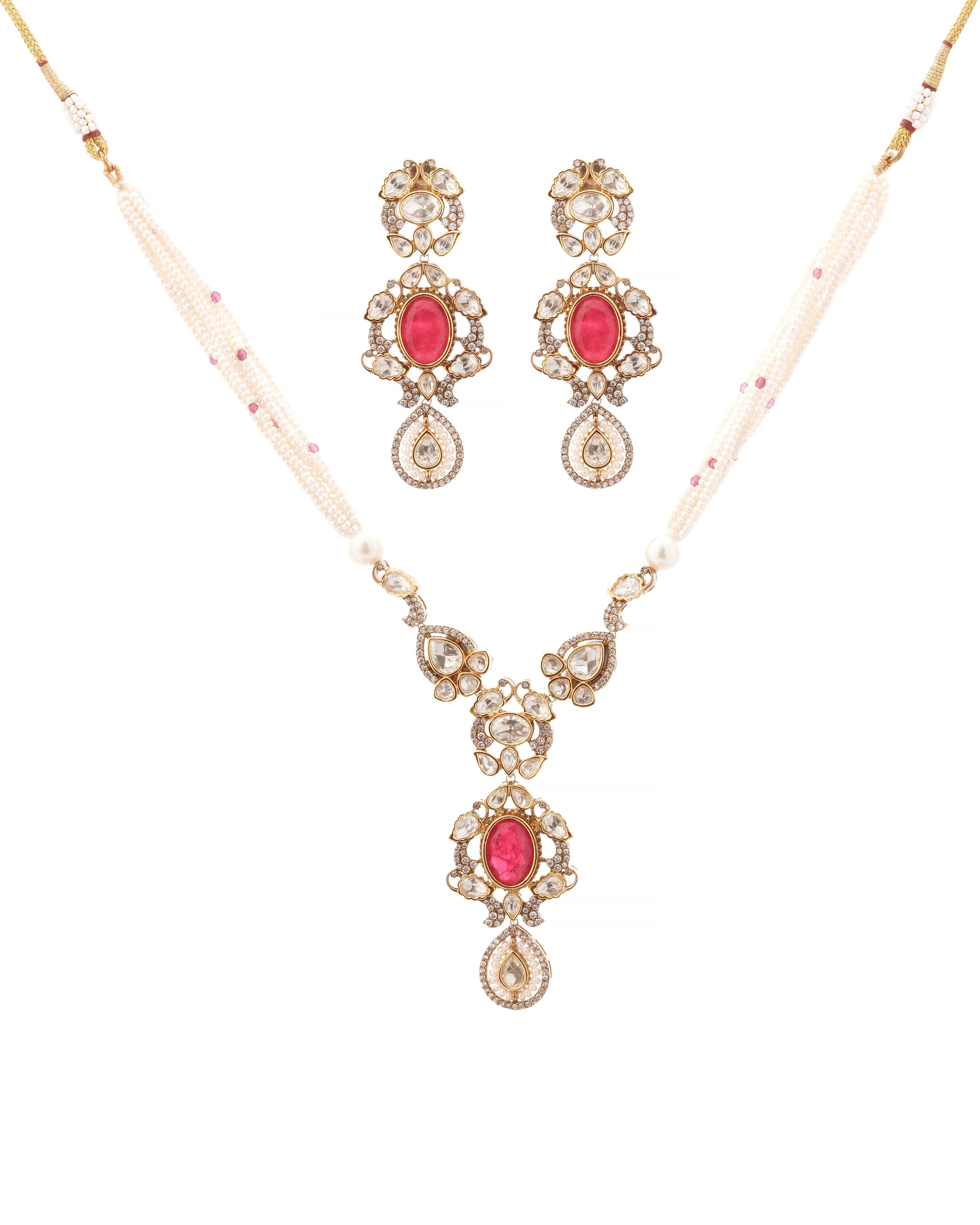 Mataari Necklaces Exquisite Emerald Enchant Beaded Tassel Necklace with | Gold Tone | Indian Jewelry | Mataari