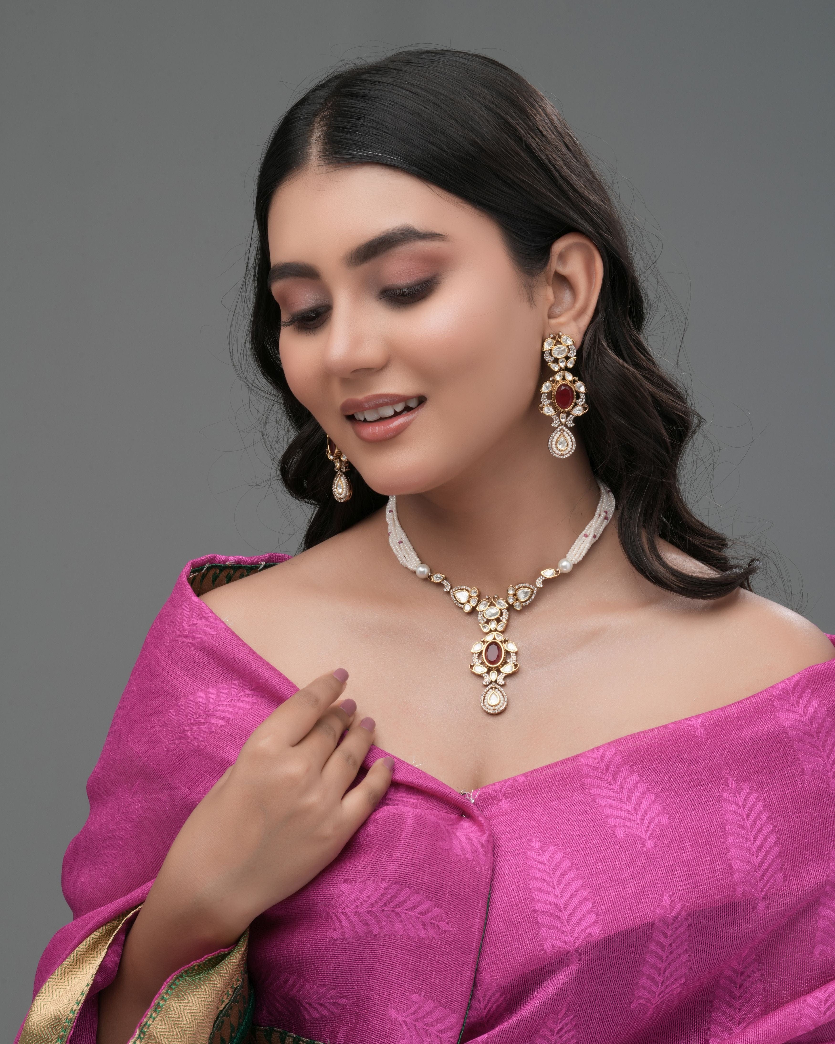 Mataari Necklaces Exquisite Emerald Enchant Beaded Tassel Necklace with | Gold Tone | Indian Jewelry | Mataari