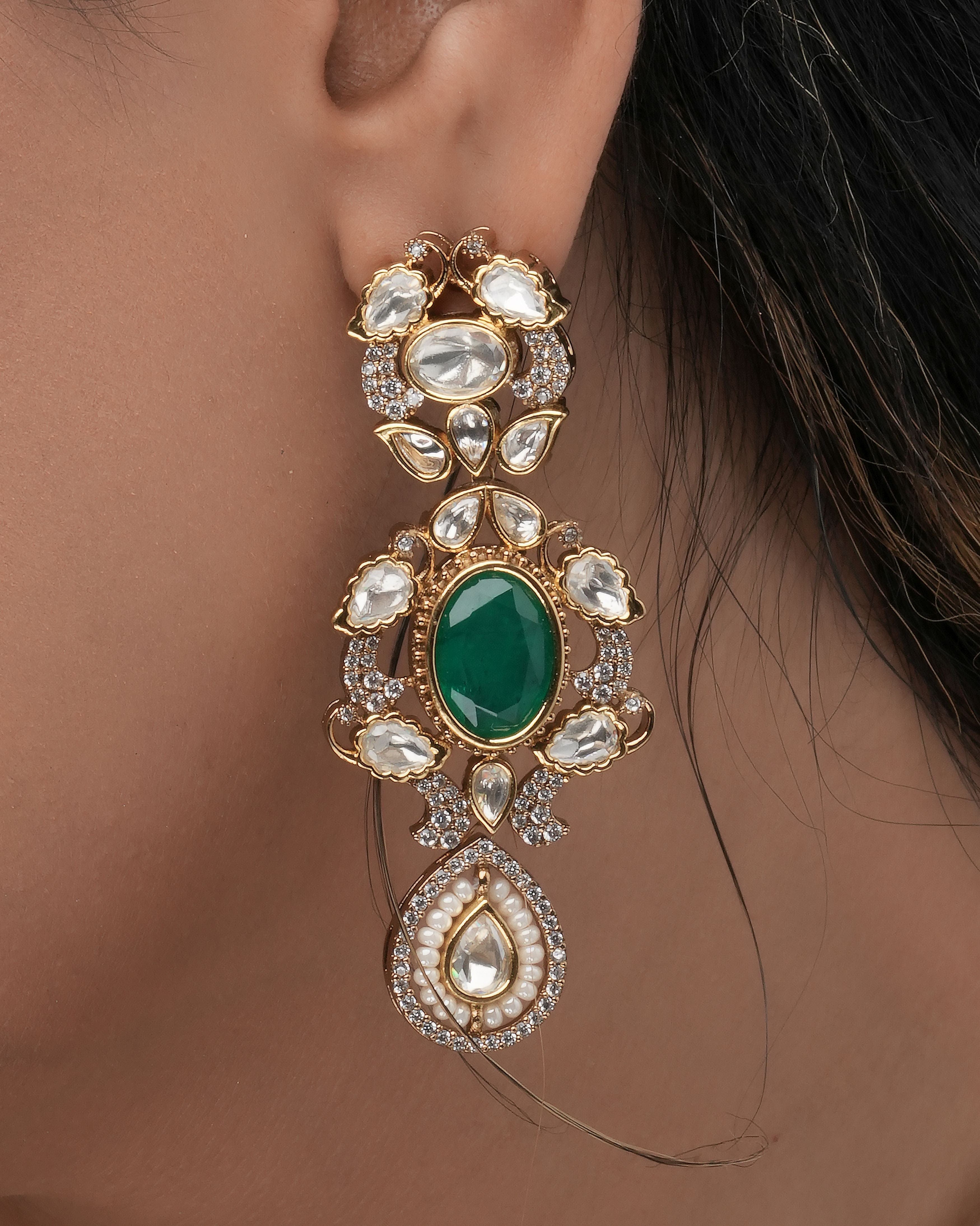 Mataari Necklaces Exquisite Emerald Enchant Beaded Tassel Necklace with | Gold Tone | Indian Jewelry | Mataari