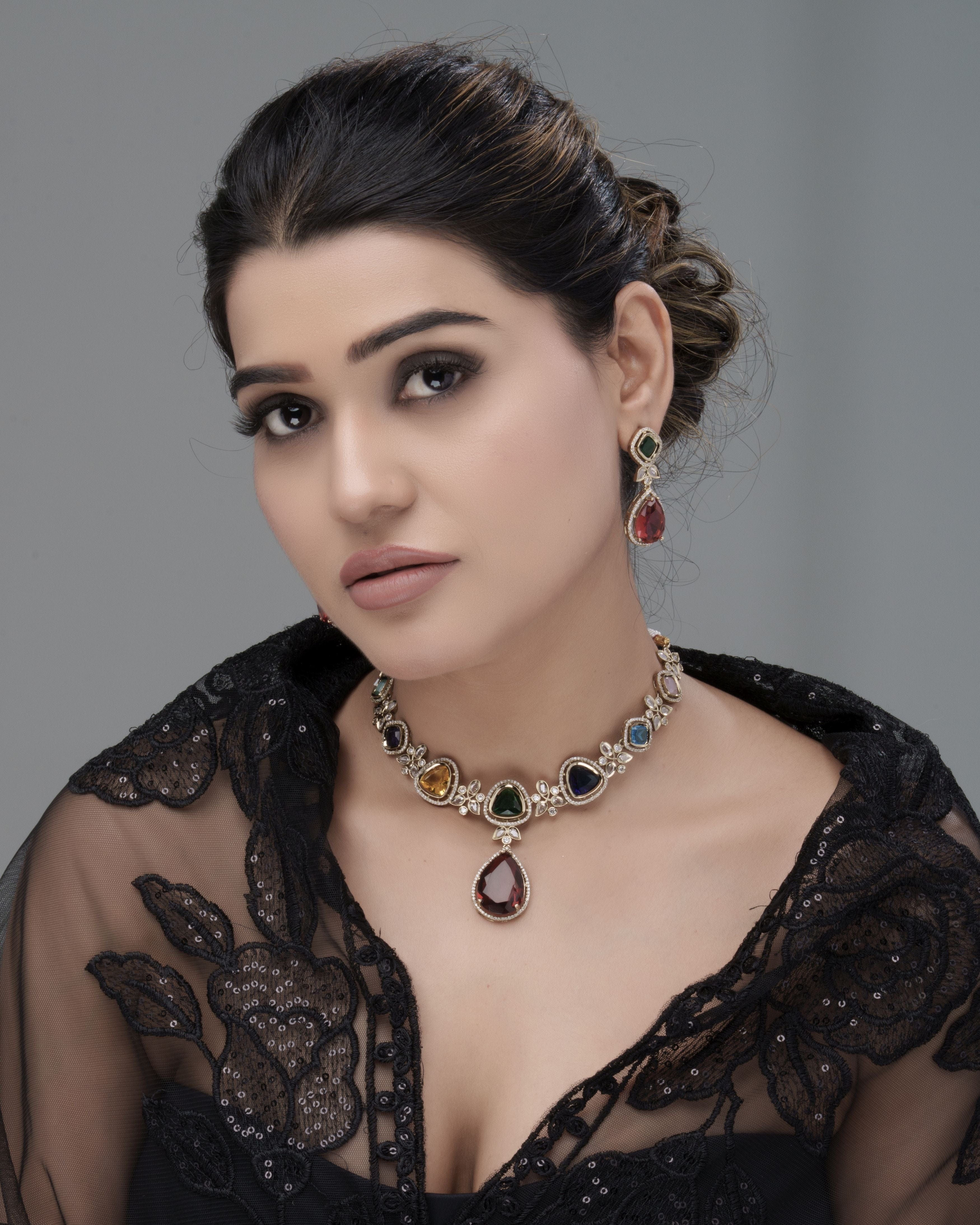 Mataari Necklaces Gemstone Glow Multicolor Necklace & Earrings Set | CZ | Indian Jewelry | Mataari