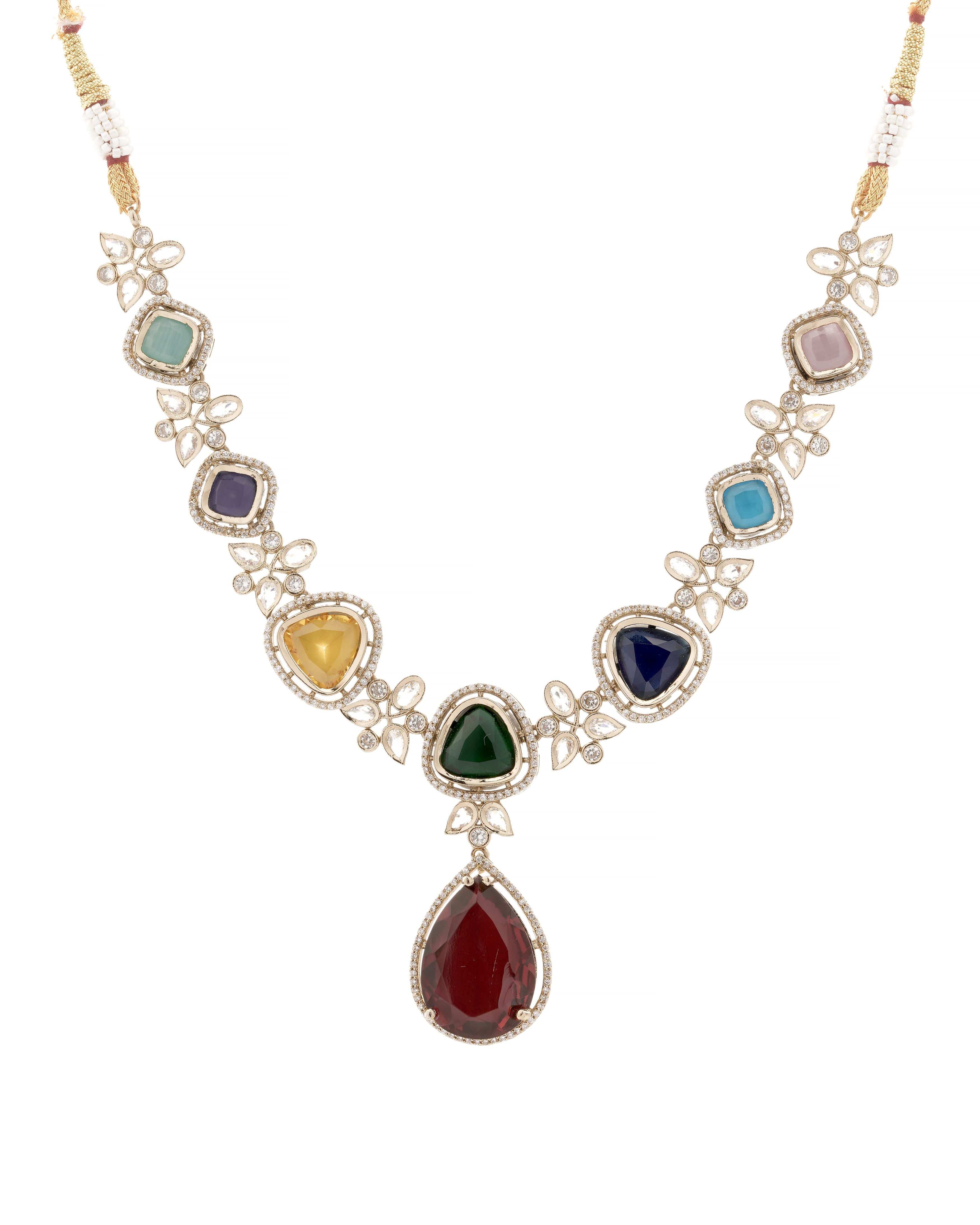 Mataari Necklaces Gemstone Glow Multicolor Necklace & Earrings Set | CZ | Indian Jewelry | Mataari