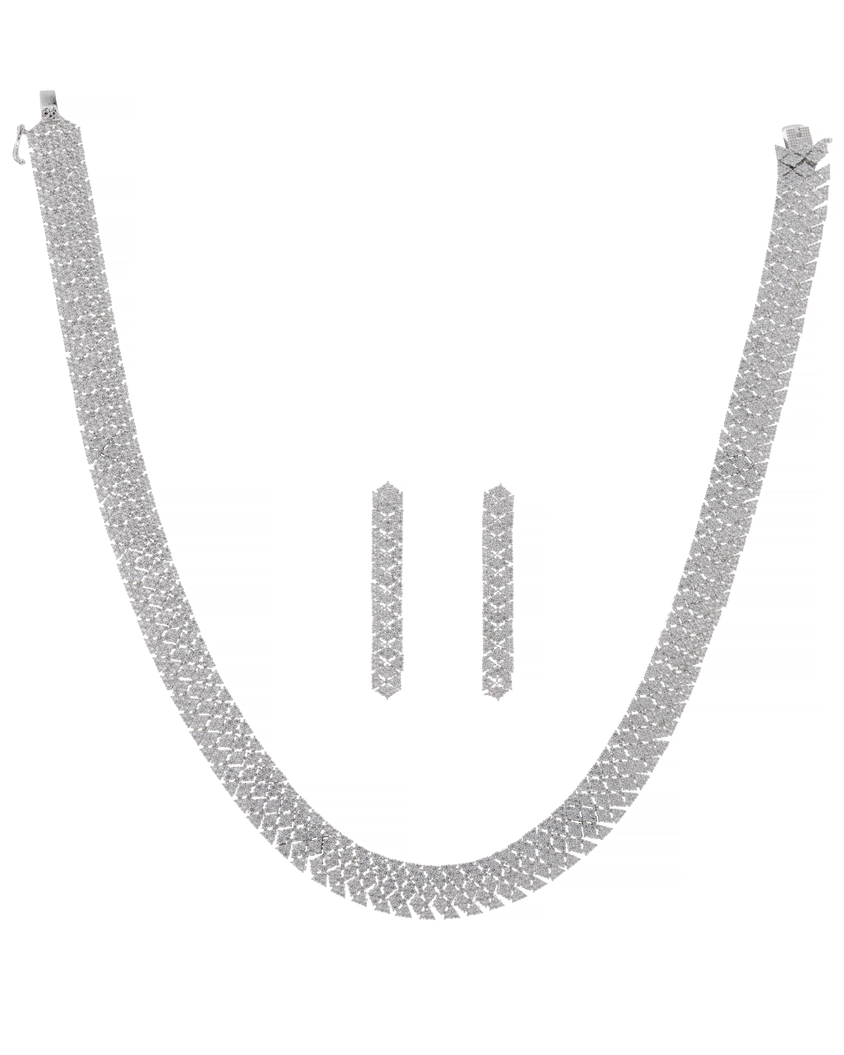 Mataari Necklaces Glacier Diamond Mesh Choker Set – Statement Elegance