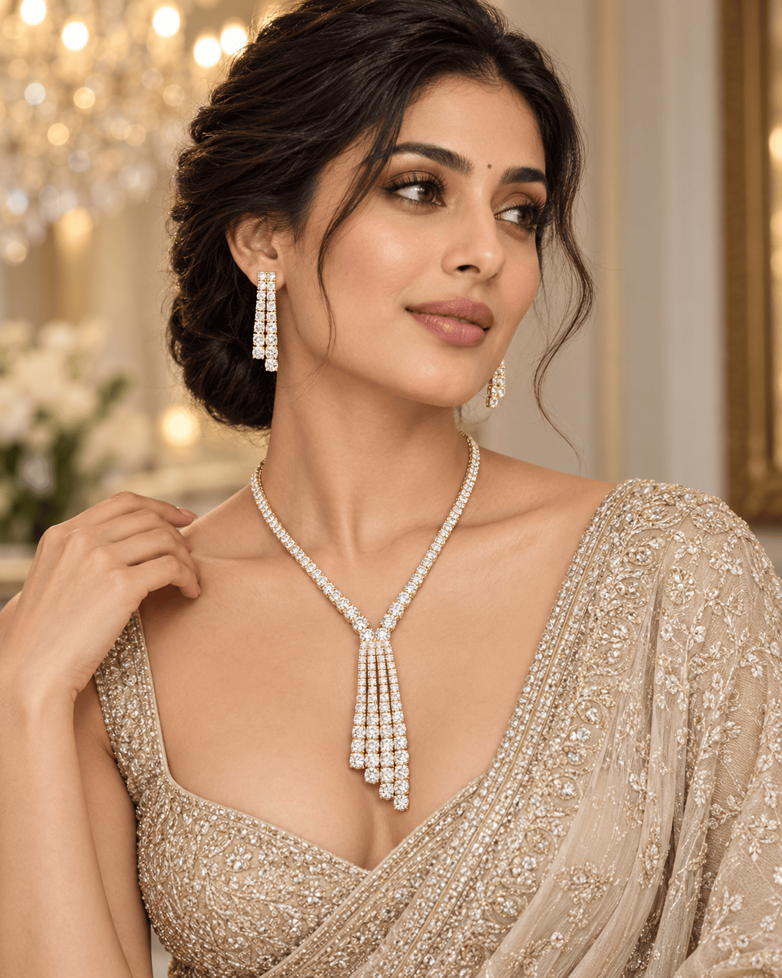Mataari Necklaces Nakshatra Single Line Crystal Cubic Zirconia Minimalist Necklace