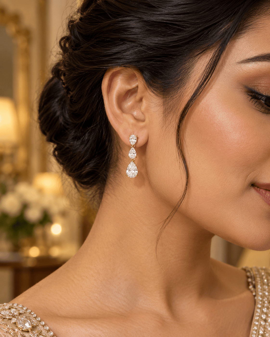 Mataari Necklaces Gold Plated Teardrop Single Line Cubic Zirconia Minimalist Necklace for Brides