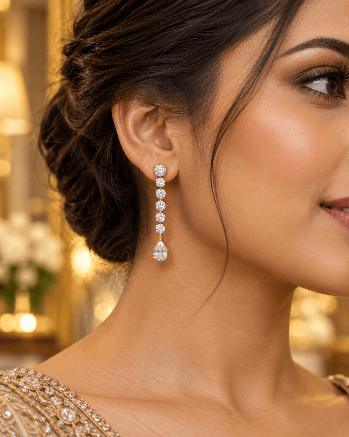 Mataari Necklaces Gold Plated Y Lariat Crystal Cubic Zirconia Bridal Necklace