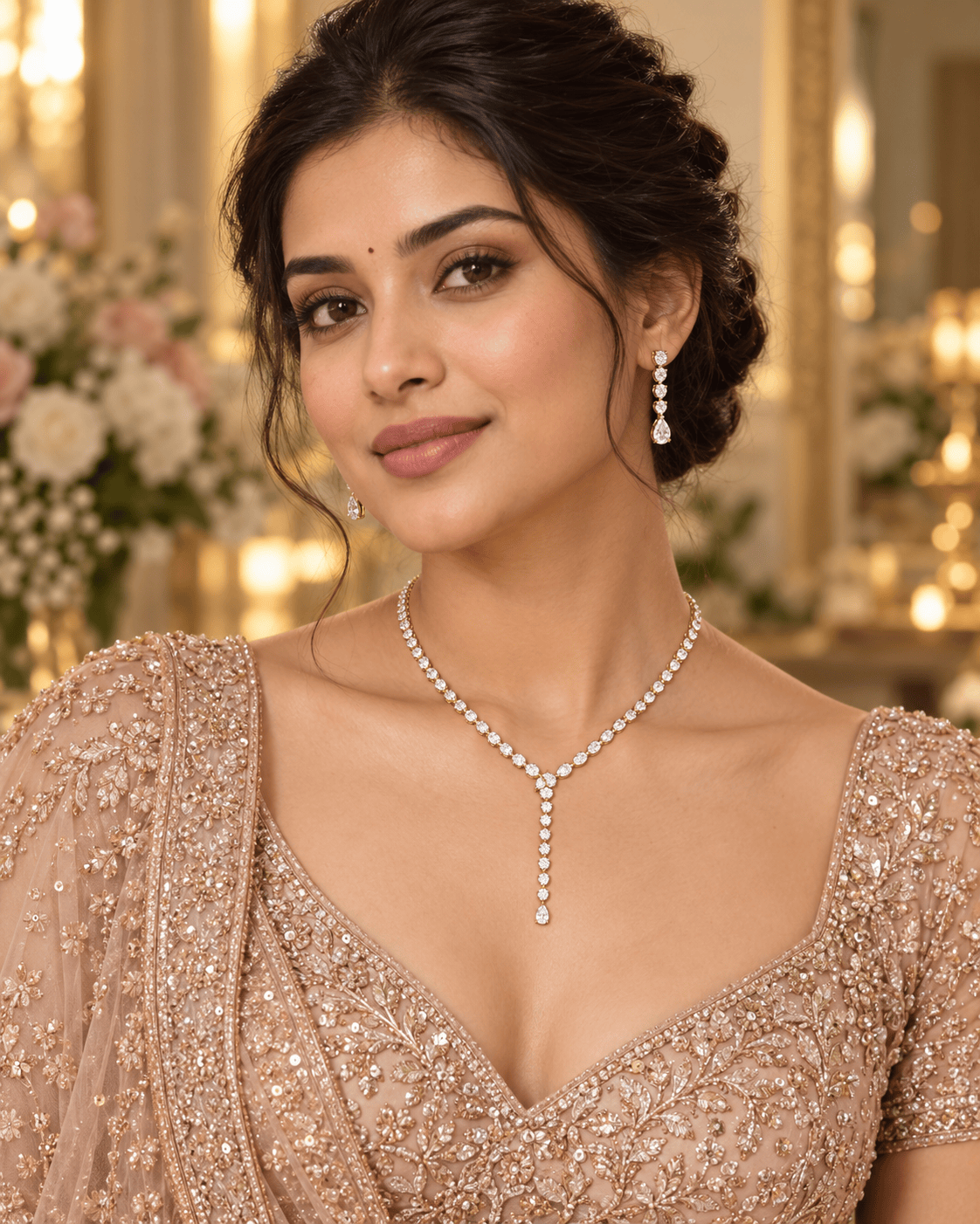 Mataari Necklaces Gold Plated Y Lariat Crystal Cubic Zirconia Bridal Necklace