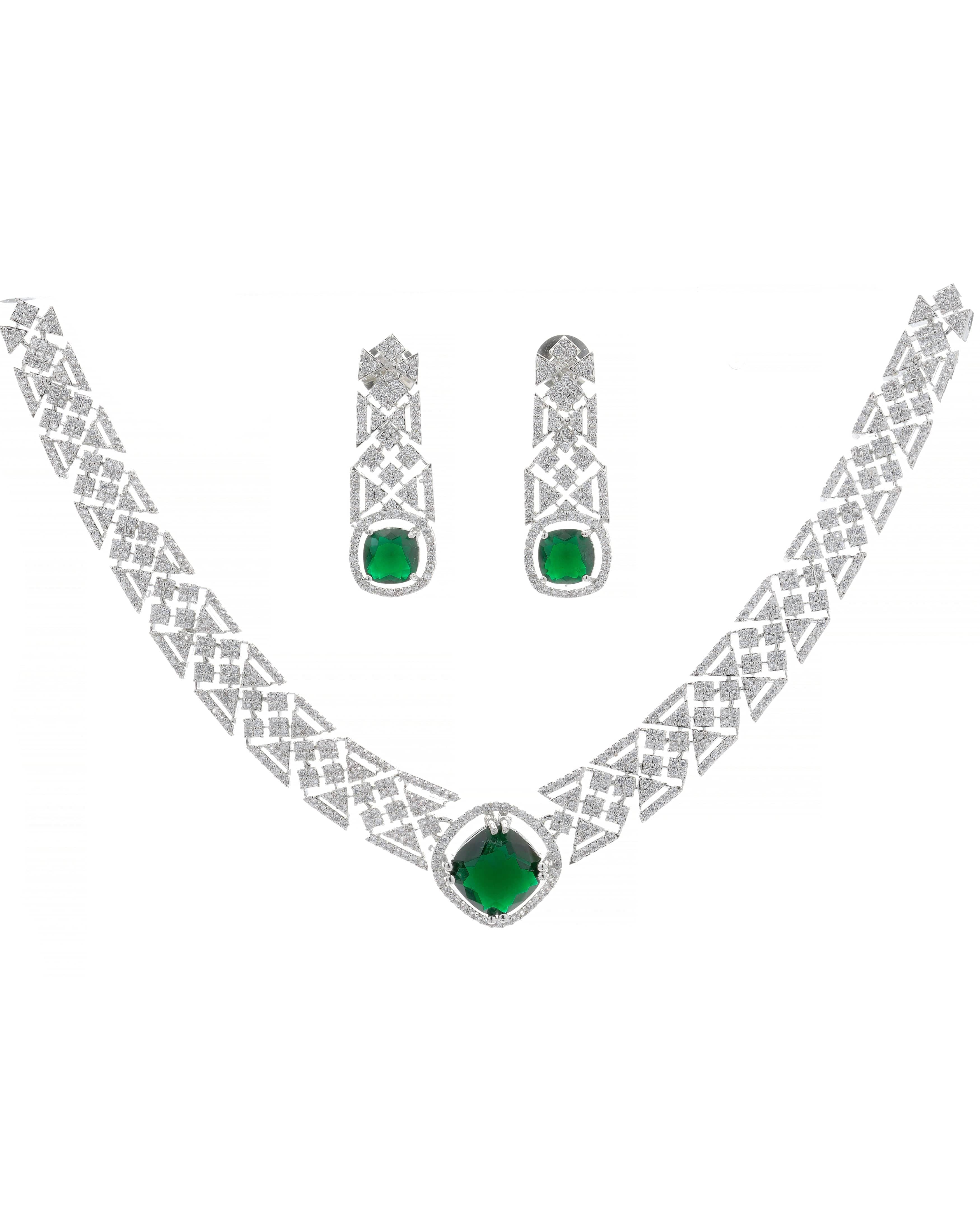 Mataari Necklaces Amethyst Allure CZ Choker & Earring Set | Rhodium | Indian Jewelry | Mataari